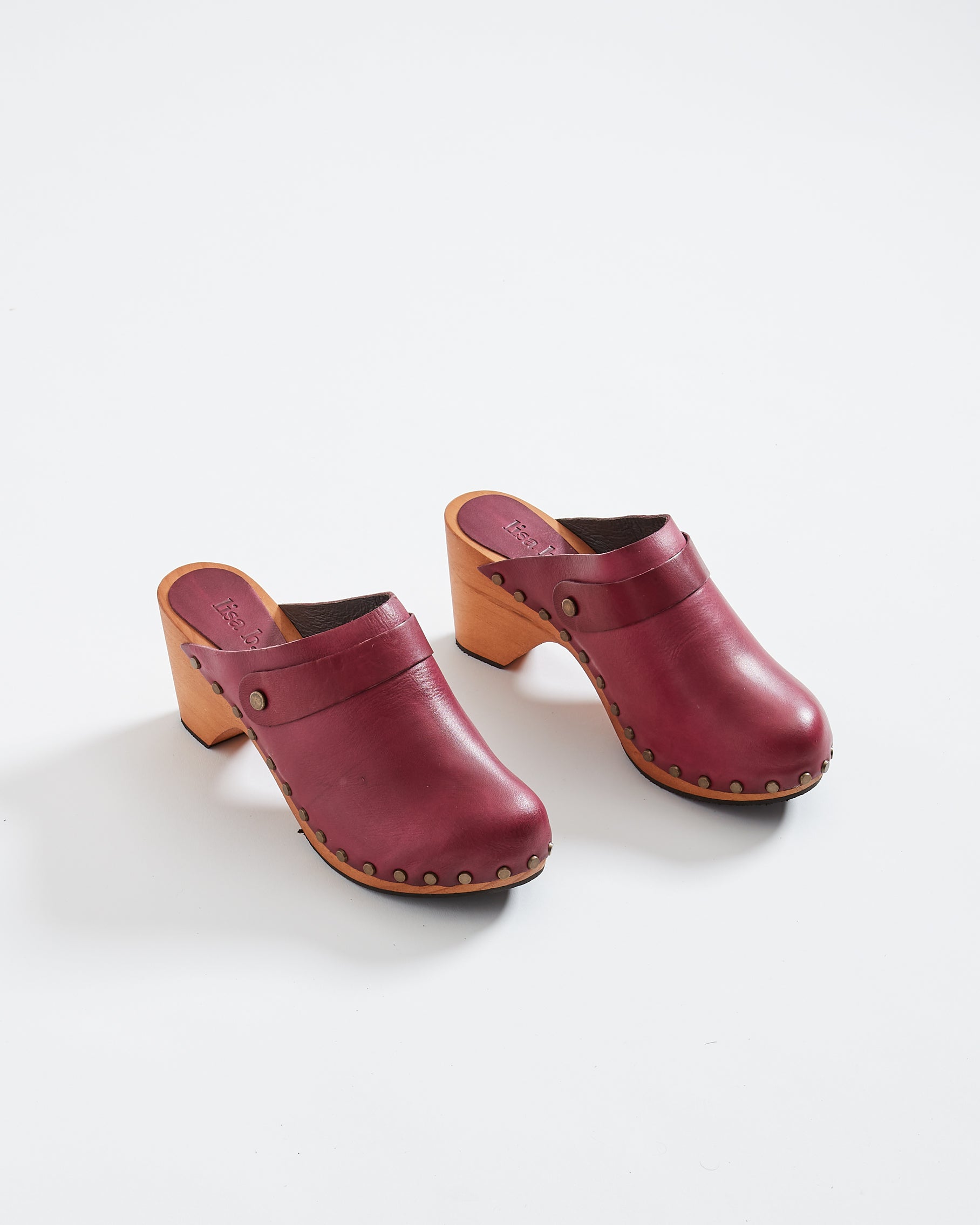 High Classic Leather Clogs in Berry