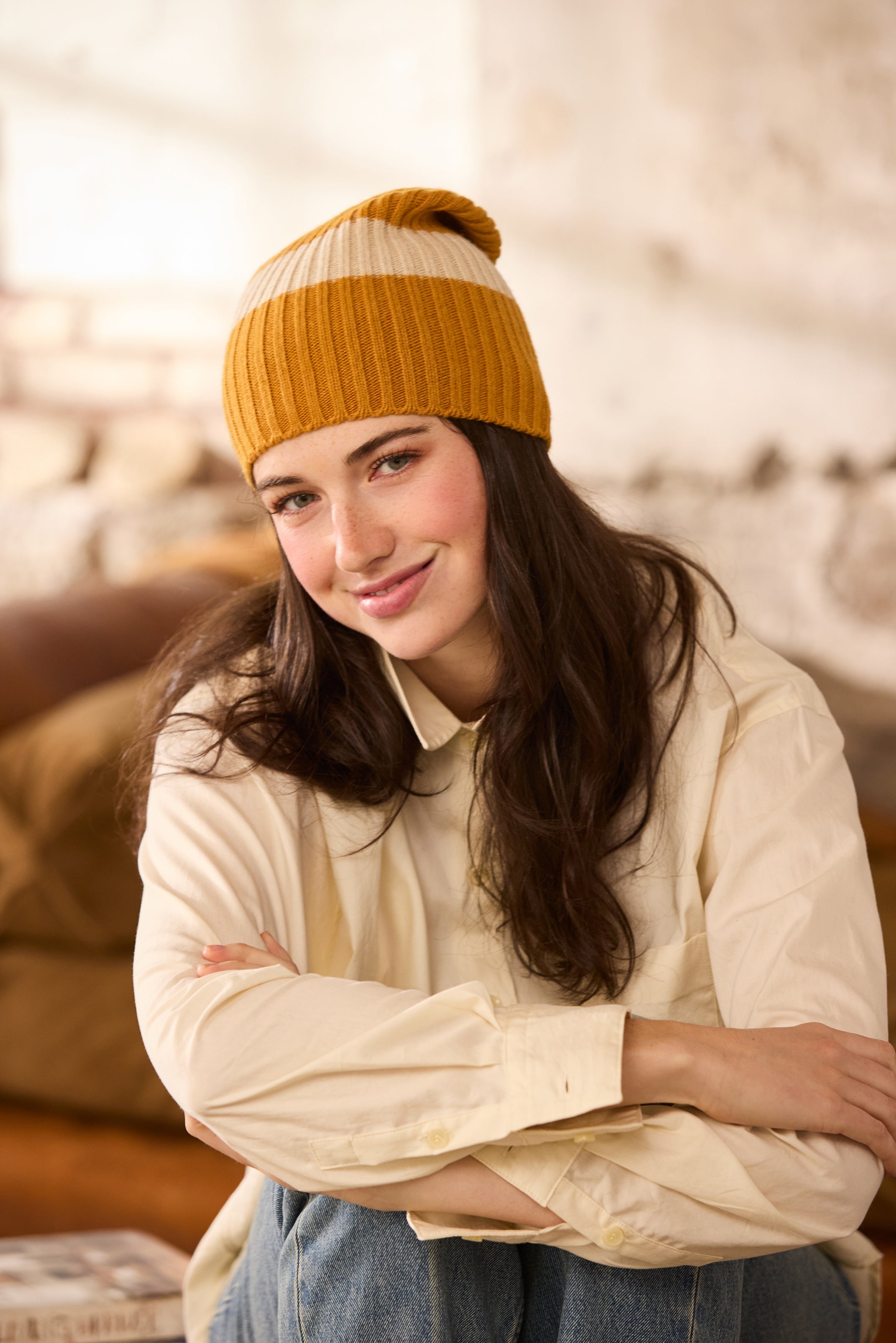 lisa b. wool cashmere knit hat | wide stripe