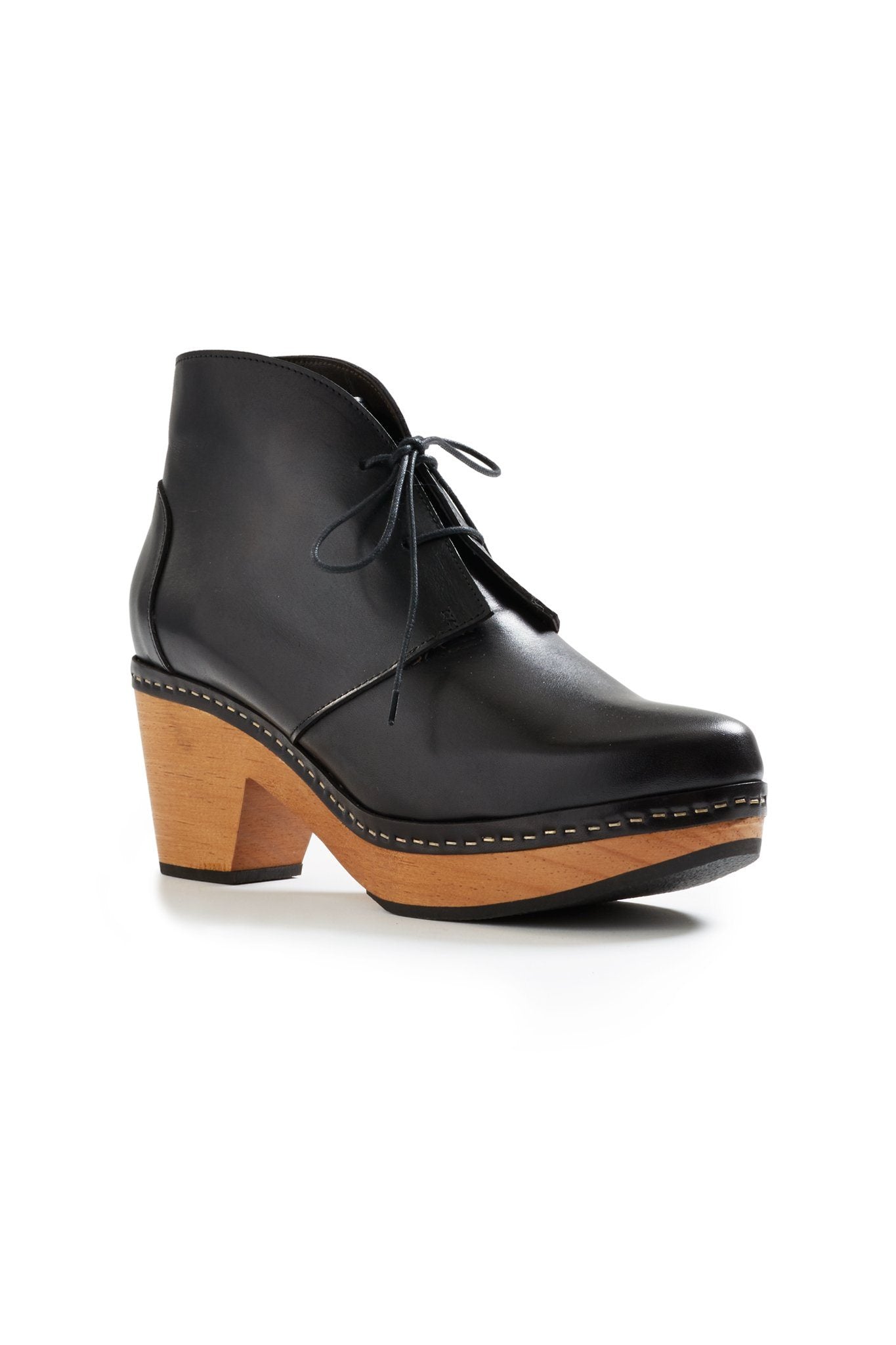 smooth toe leather bootie clogs in black Clogs lisa b.