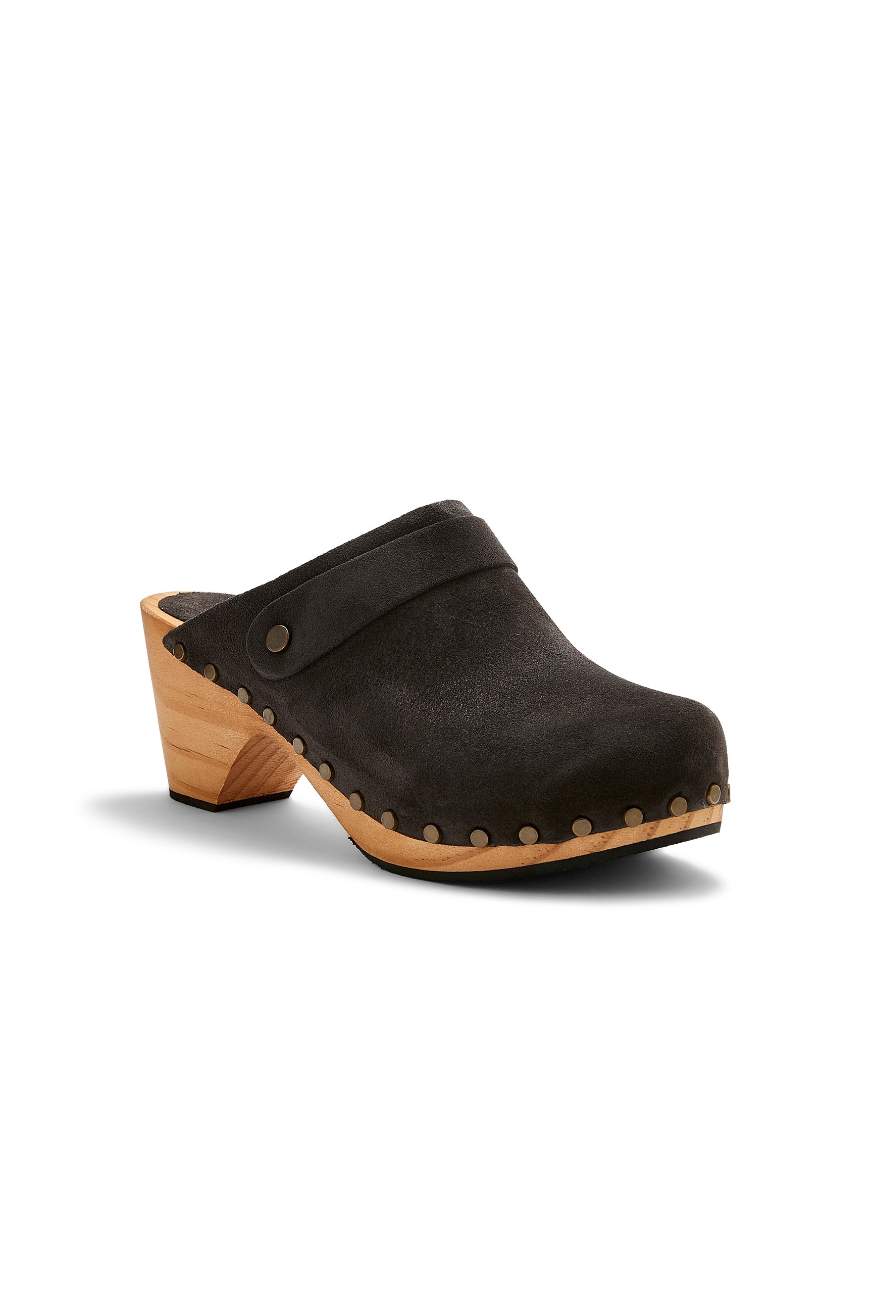 high heel classic clogs in coal suede - ships end of April Clogs lisa b. 
