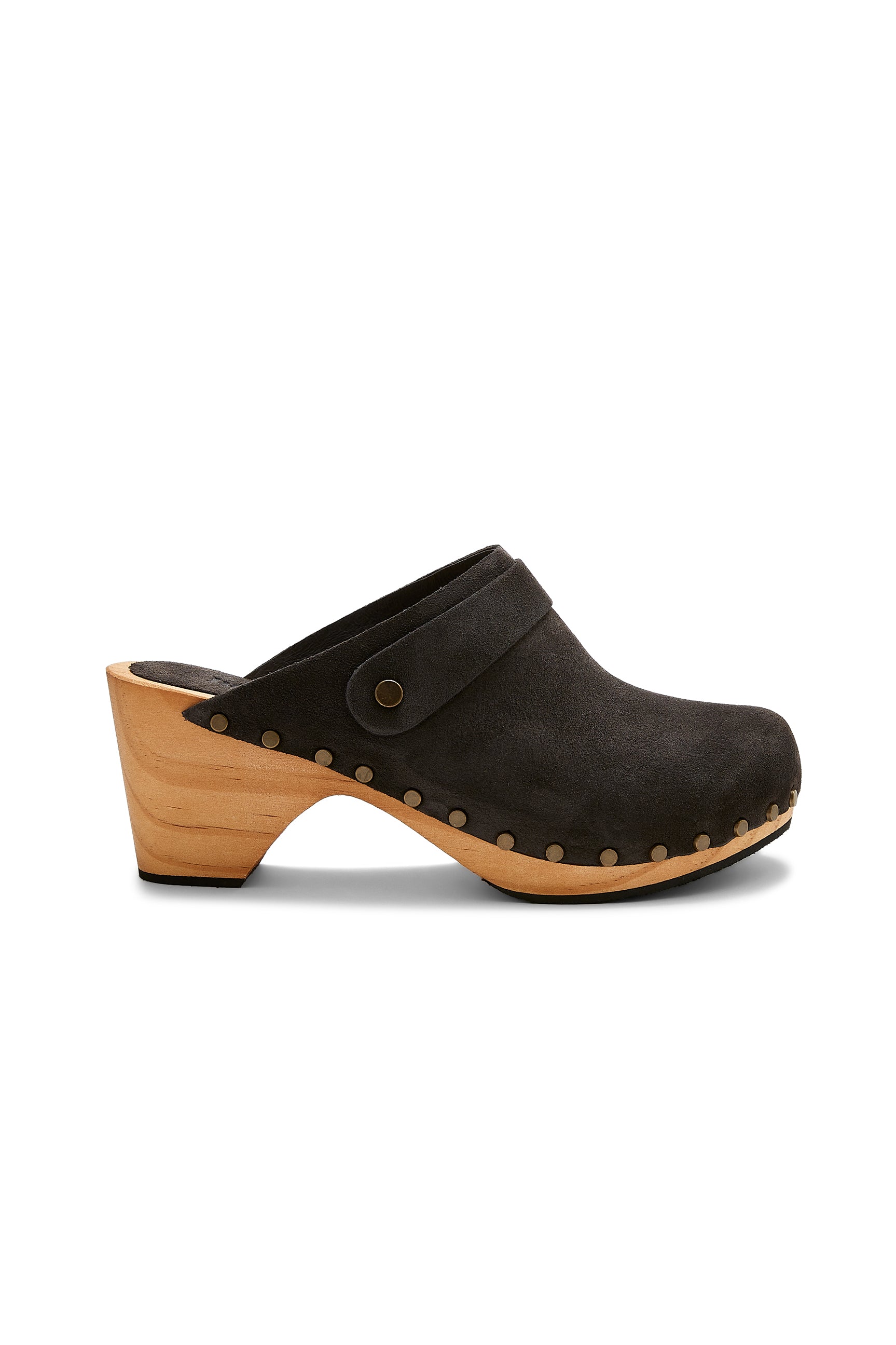 high heel classic clogs in coal suede - ships end of April Clogs lisa b.
