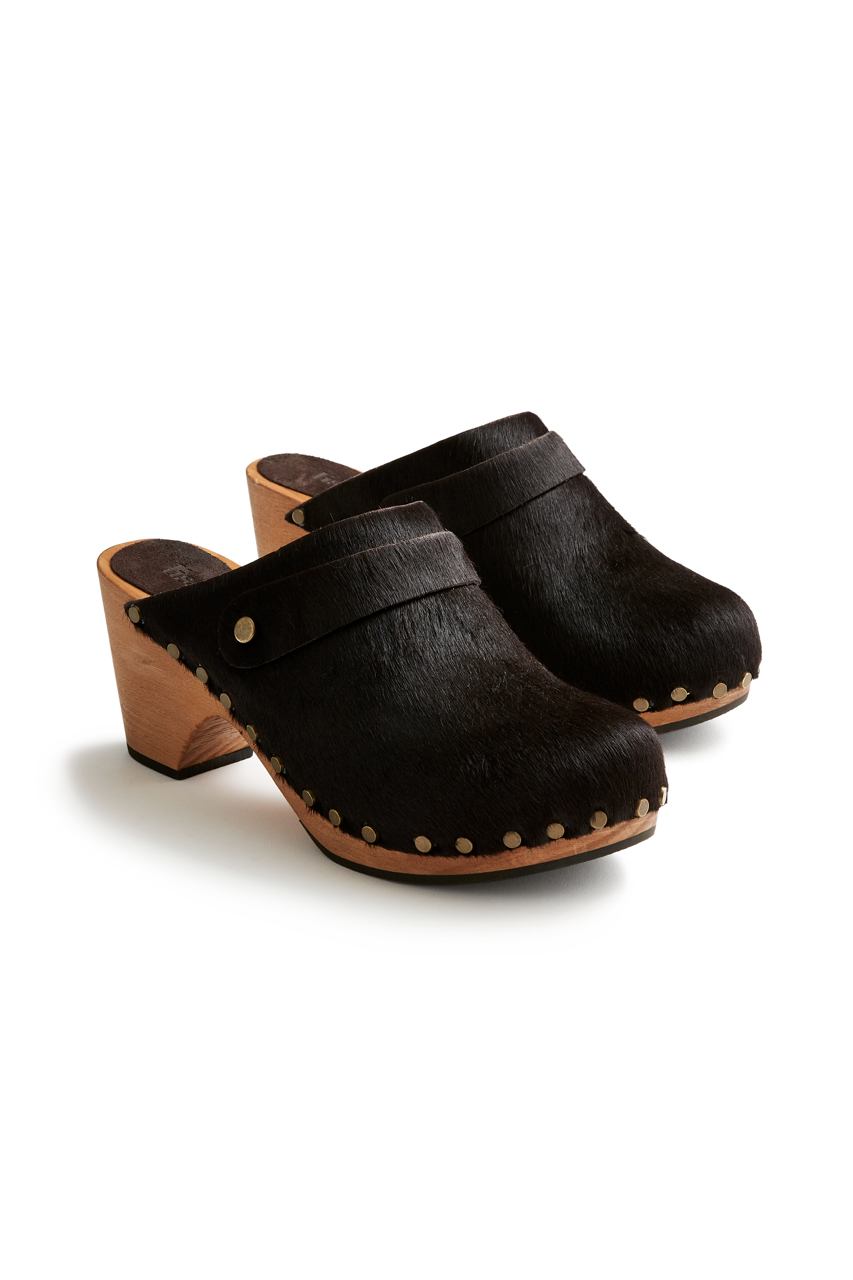 classic high heel clog in espresso cow hair lisa - Main Image