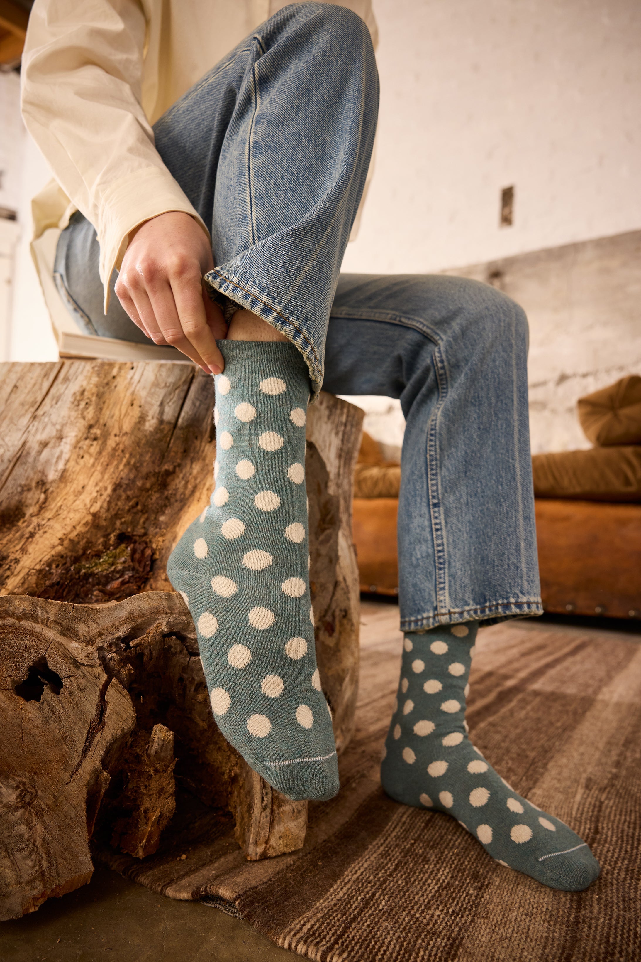 lisa b. women's wool cashmere socks, mineral polka dot socks | small batch made in USA