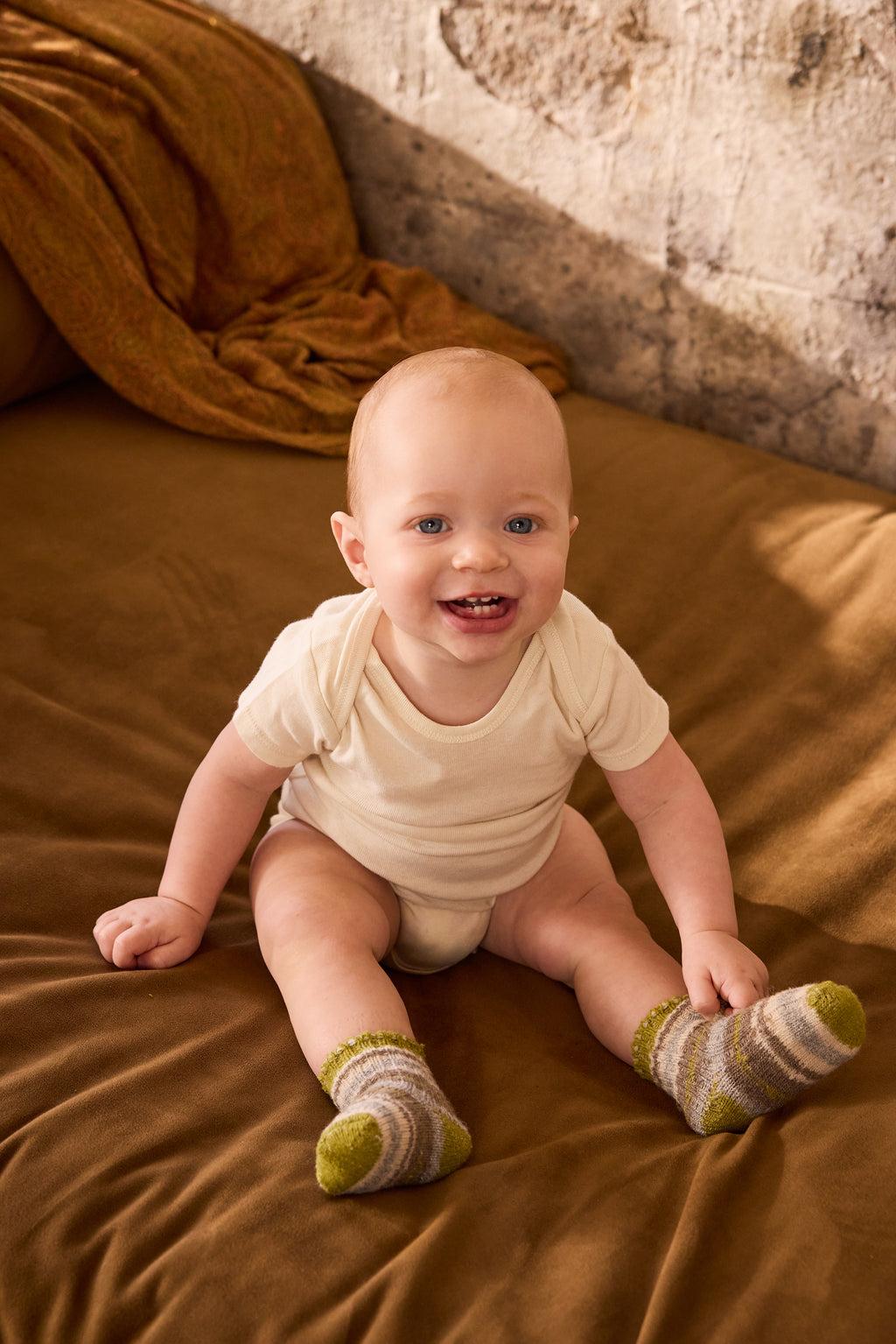 lisa b. wool cashmere baby socks | multi stripe in green apple