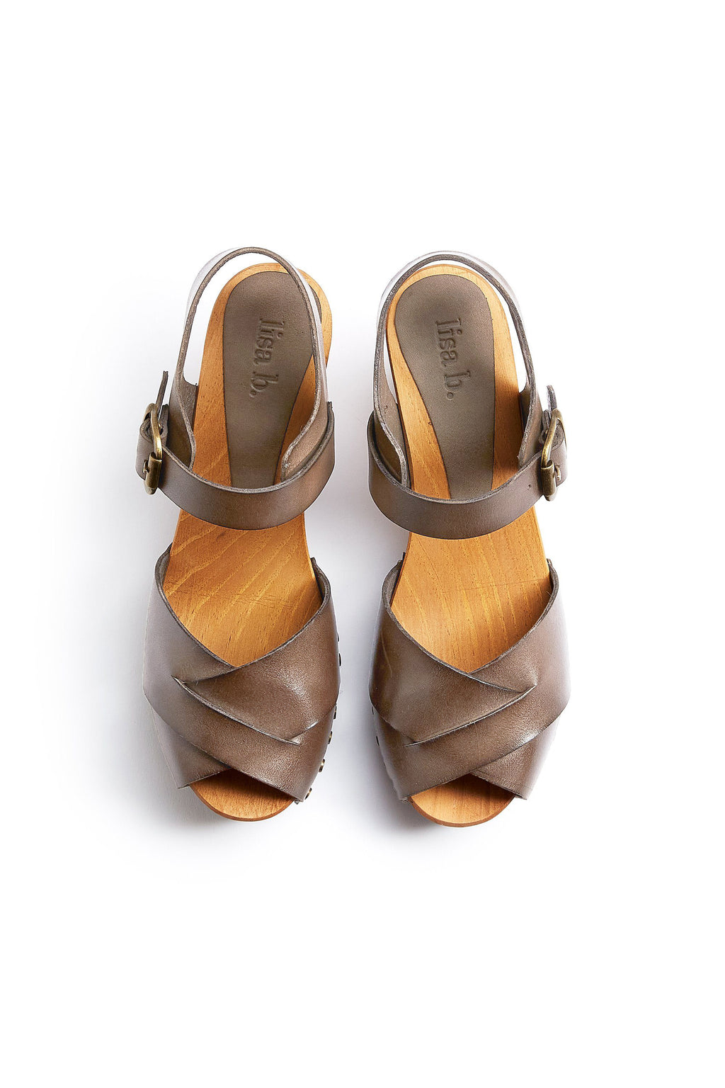 cross-over clogs in dark taupe