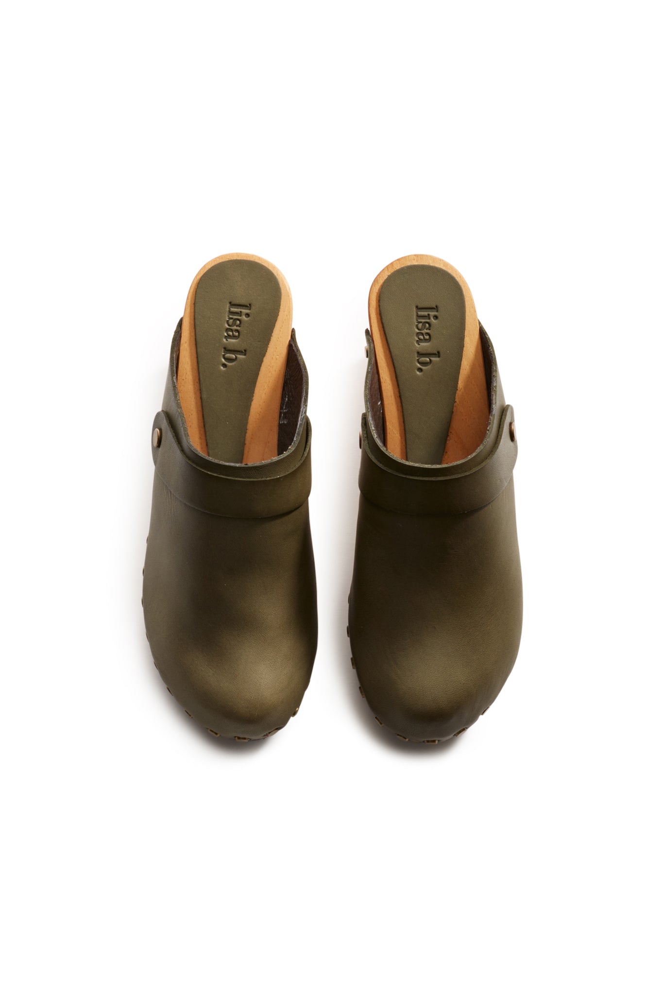 classic high heel clog in olive leather