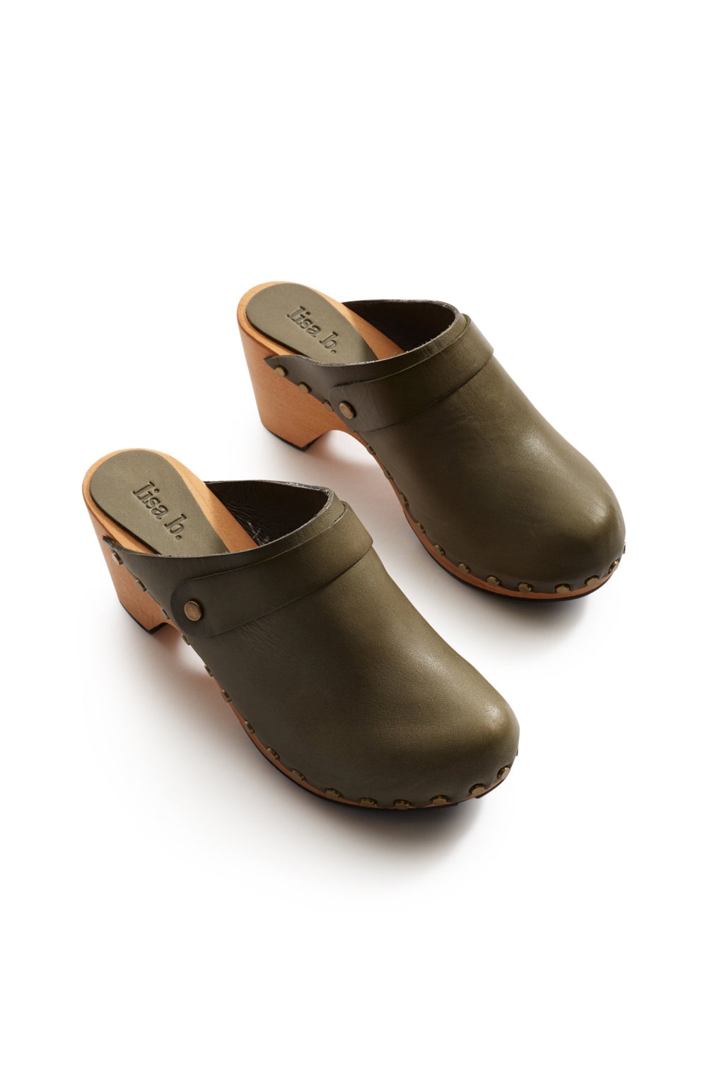 classic high heel clog in olive leather