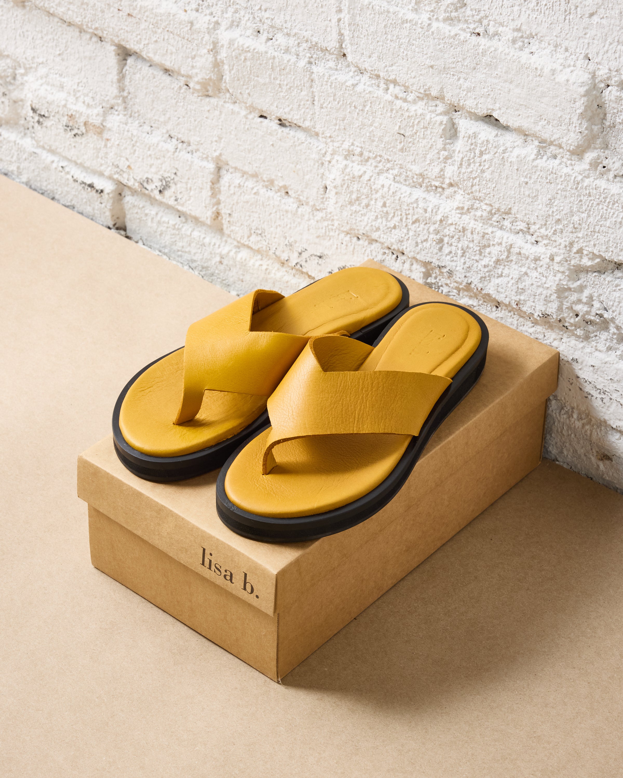 lisa b. Mustard Leather Flip-flop