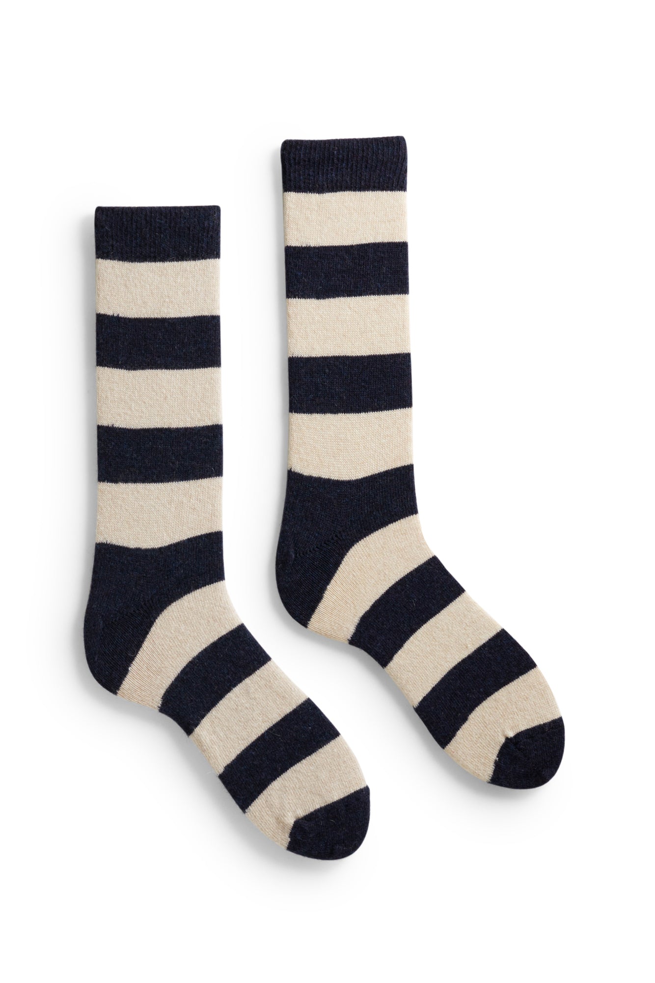 lisa b. wool cashmere men socks | rugby stripe crew in navy