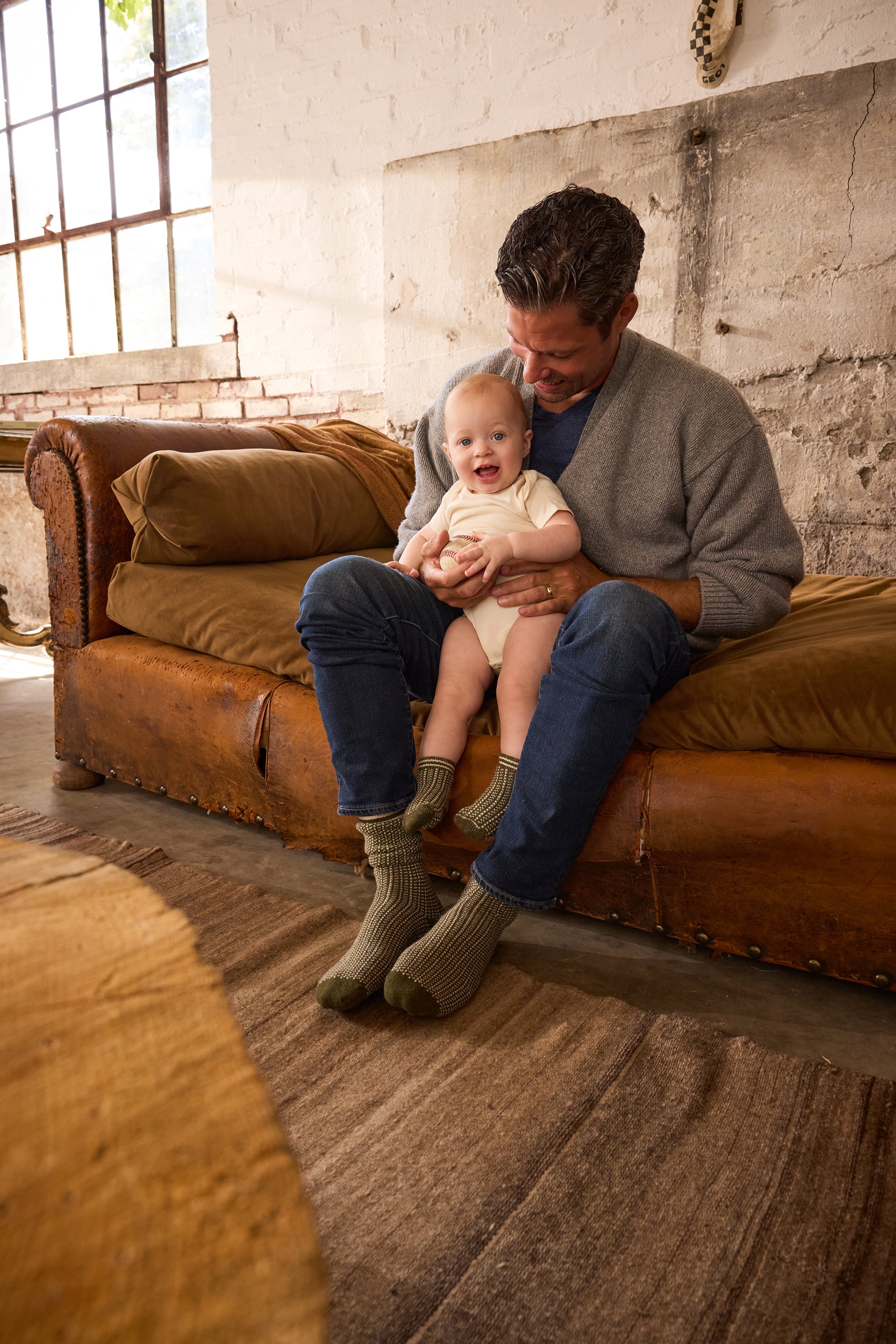 lisa b. wool cashmere men socks | nordic birdseye crew and baby nordic birdseye socks in olive
