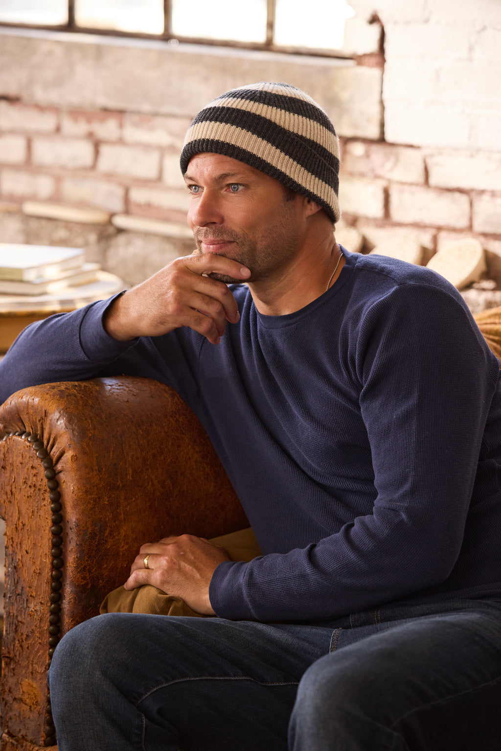 wool cashmere knit hat | rugby stripe