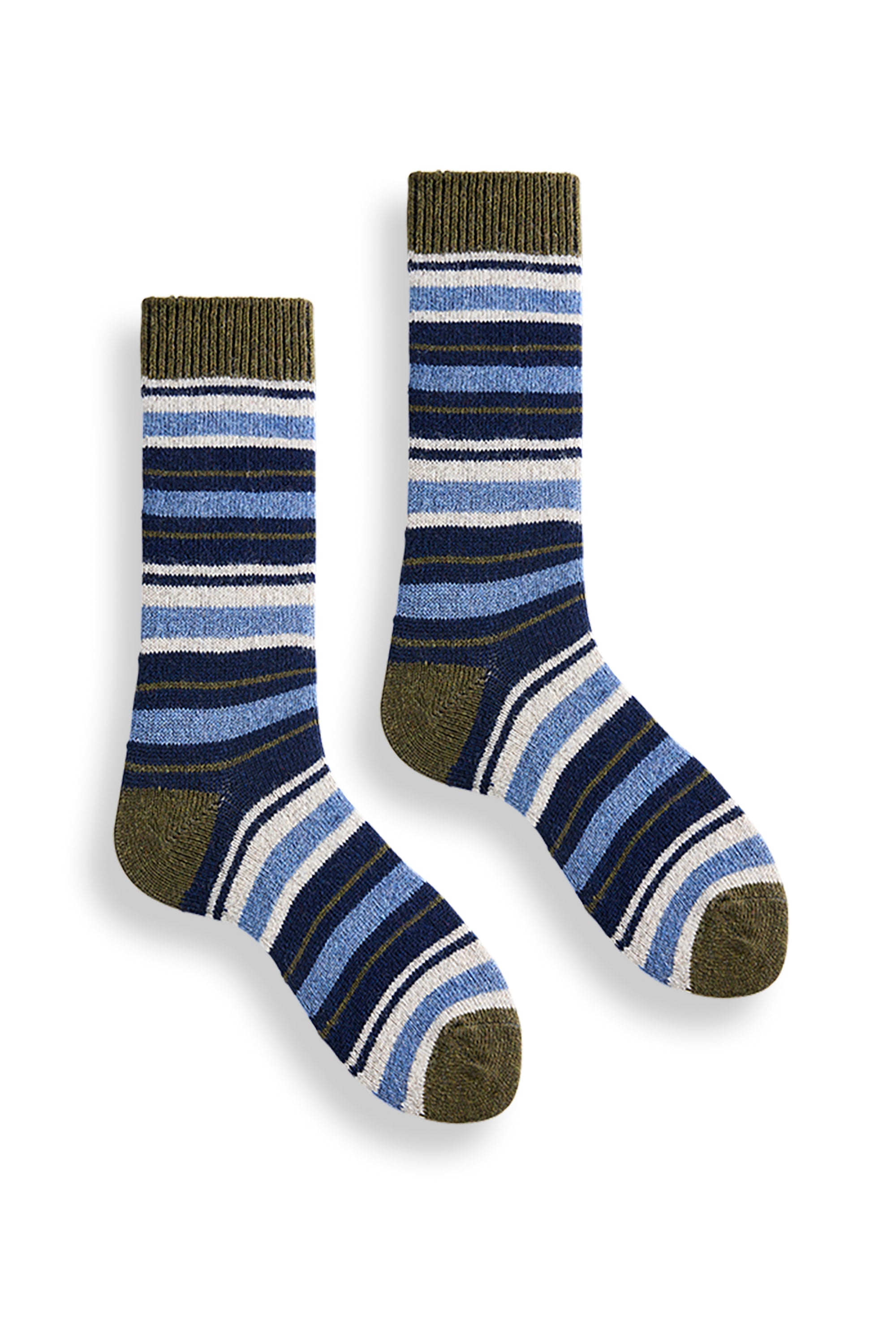 lisa b. wool cashmere women socks | multi stripe crew in olive