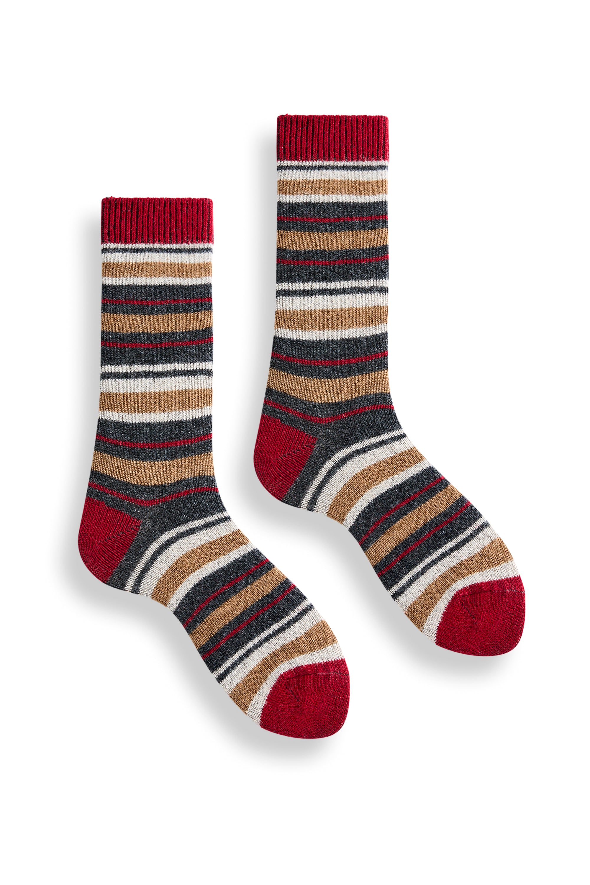 lisa b. wool cashmere women socks | multi stripe crew in red
