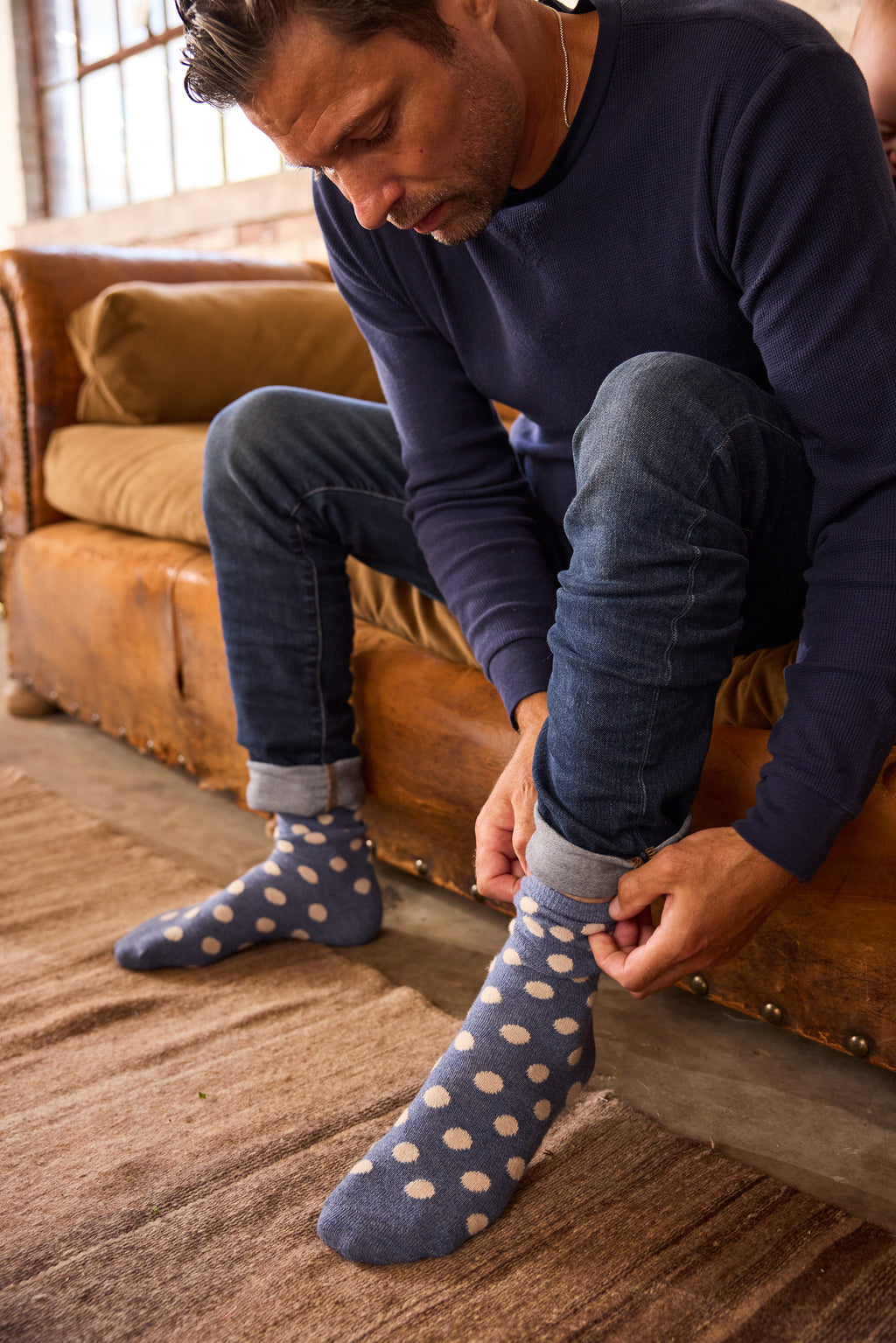 lisa b. wool cashmere men socks | dot crew in chambray