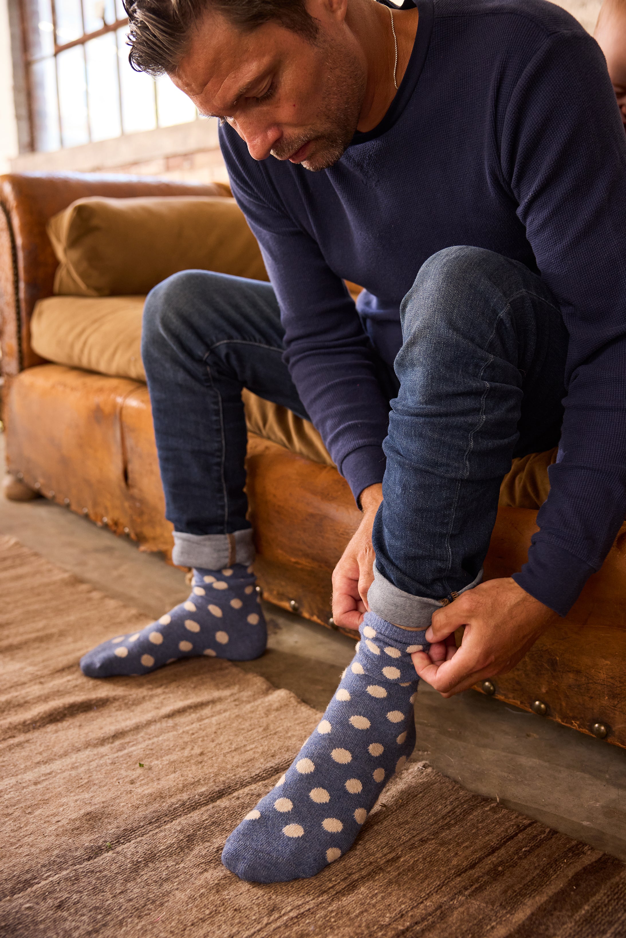 lisa b. wool cashmere men socks | dot crew in chambray