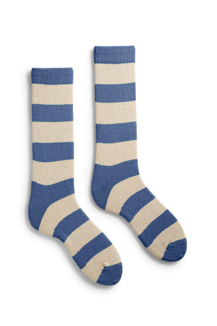lisa b. wool cashmere men socks | rugby stripe crew in chambray