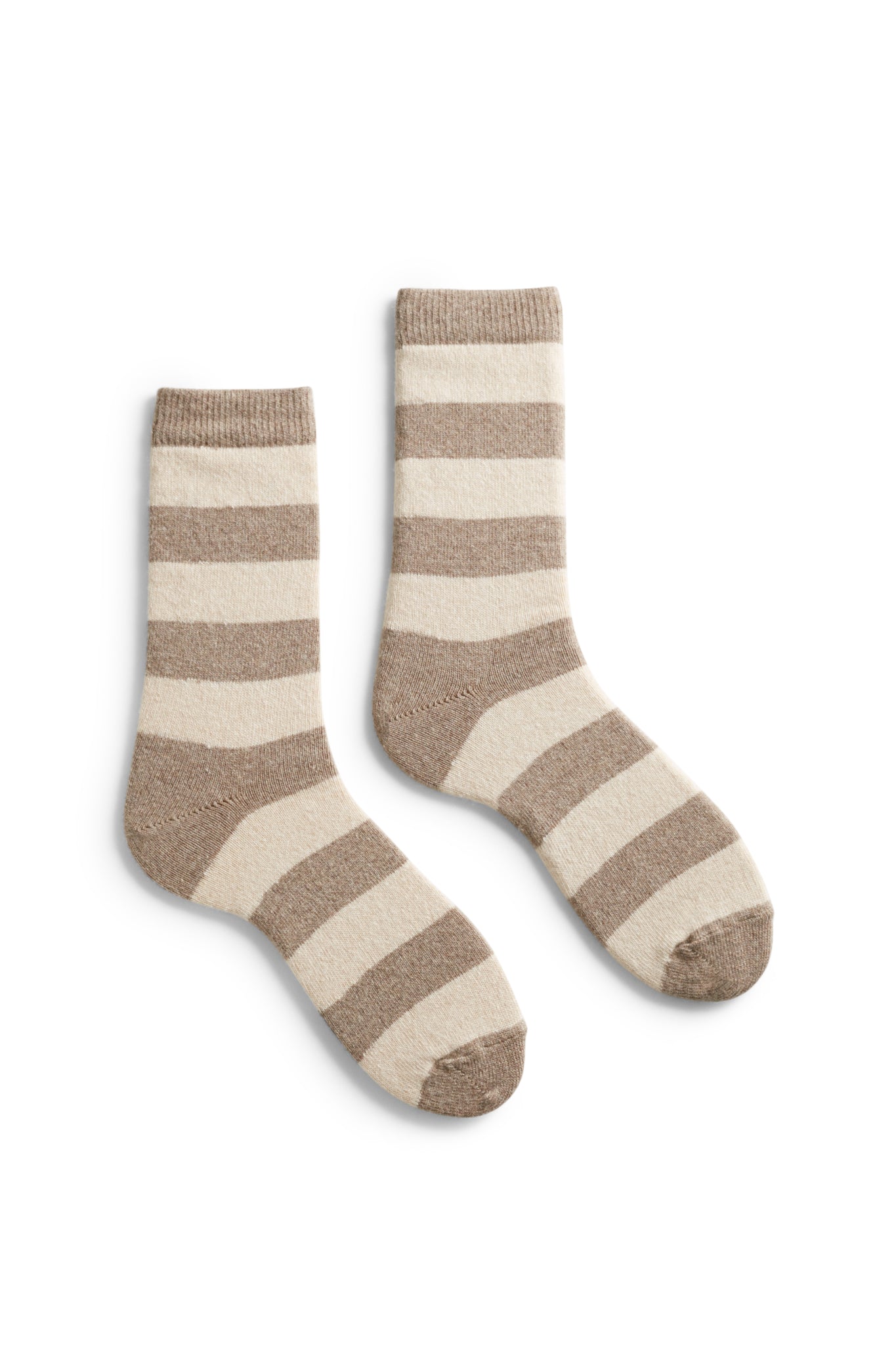 lisa b. wool cashmere women socks | rugby stripe crew in mushroom