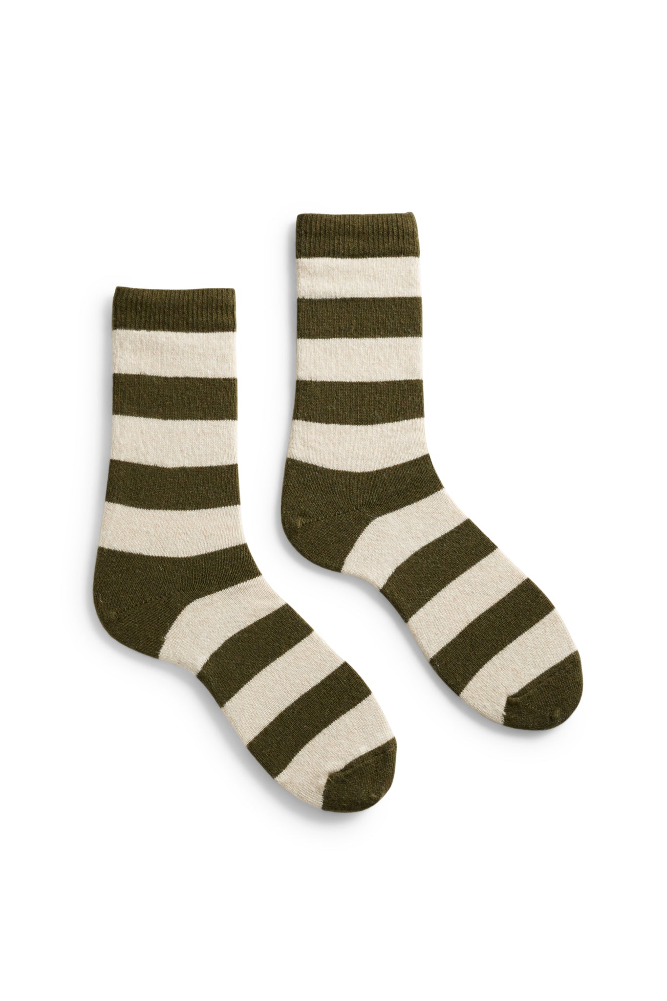 lisa b. wool cashmere women socks | rugby stripe crew in olive