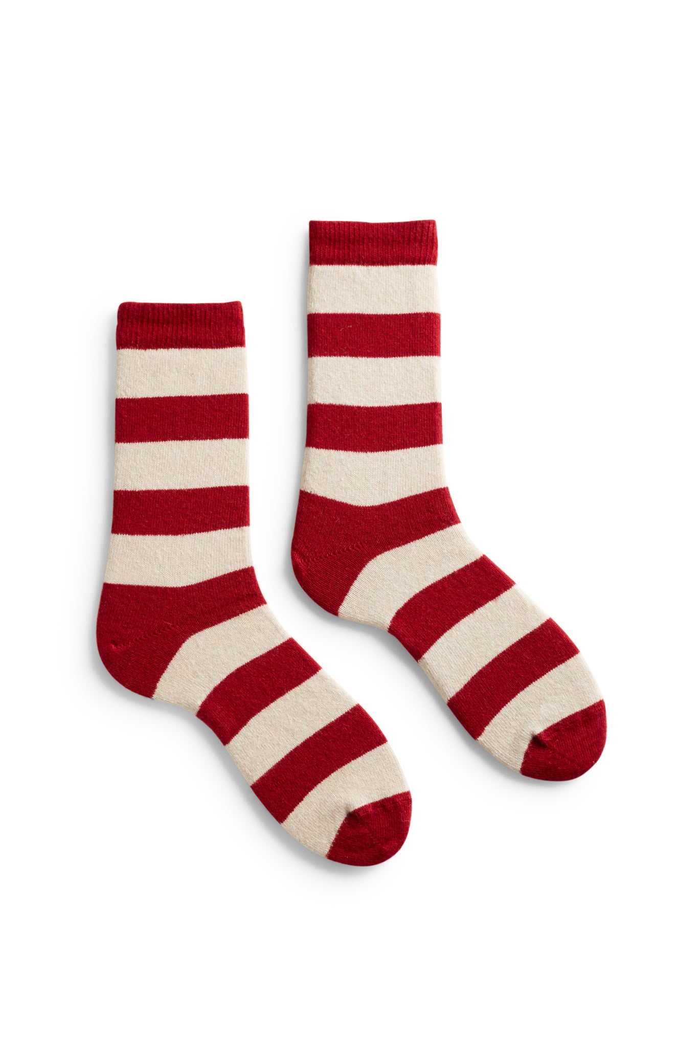 lisa b. wool cashmere women socks | rugby stripe crew in red