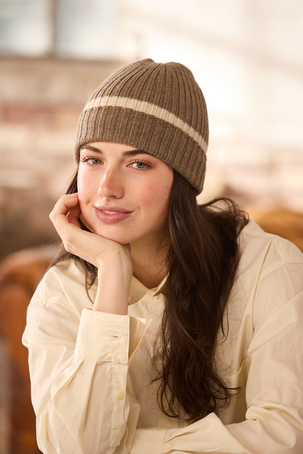 wool cashmere knit hat | wide stripe