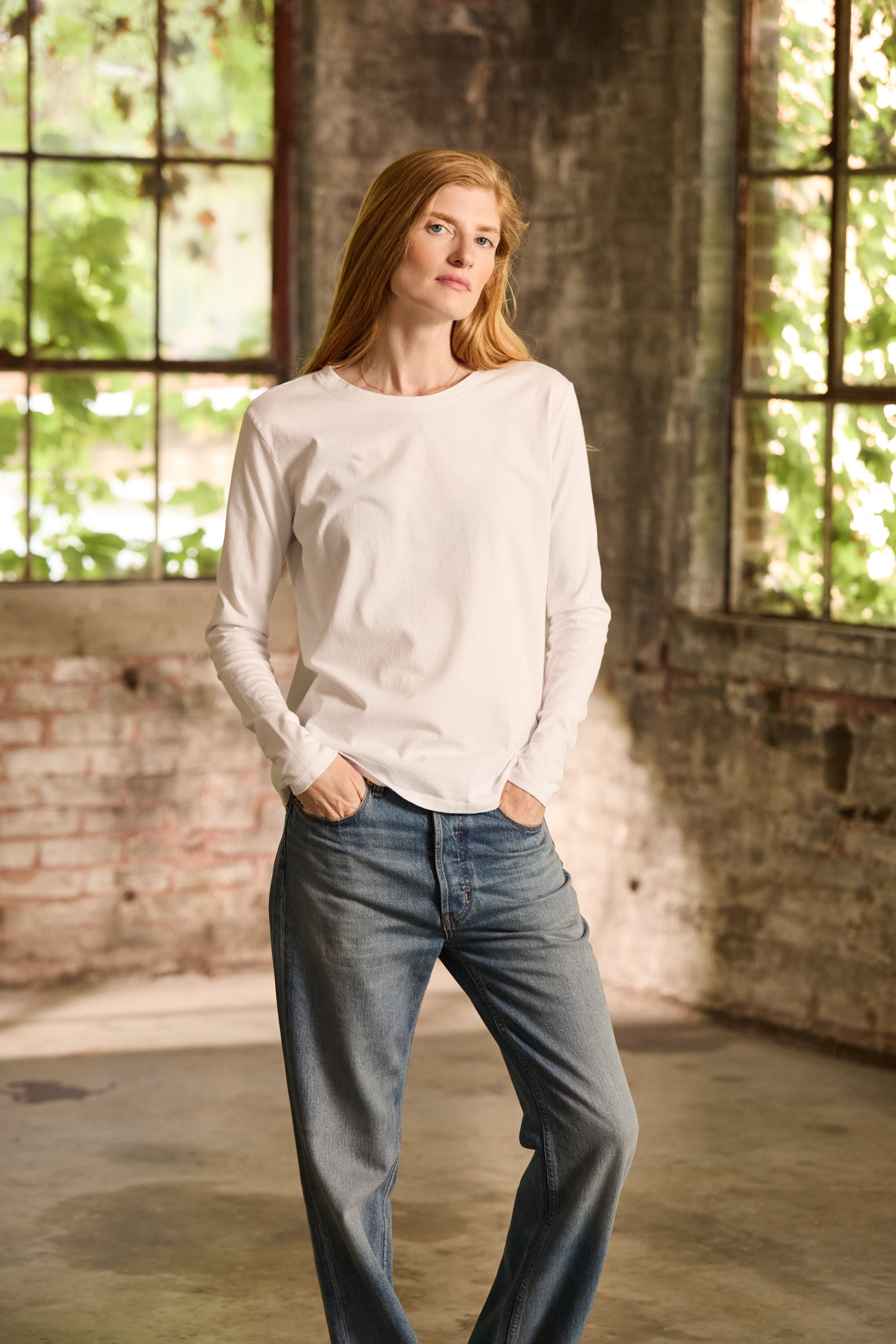 long sleeve boxy crew tee shirt | lisa b.