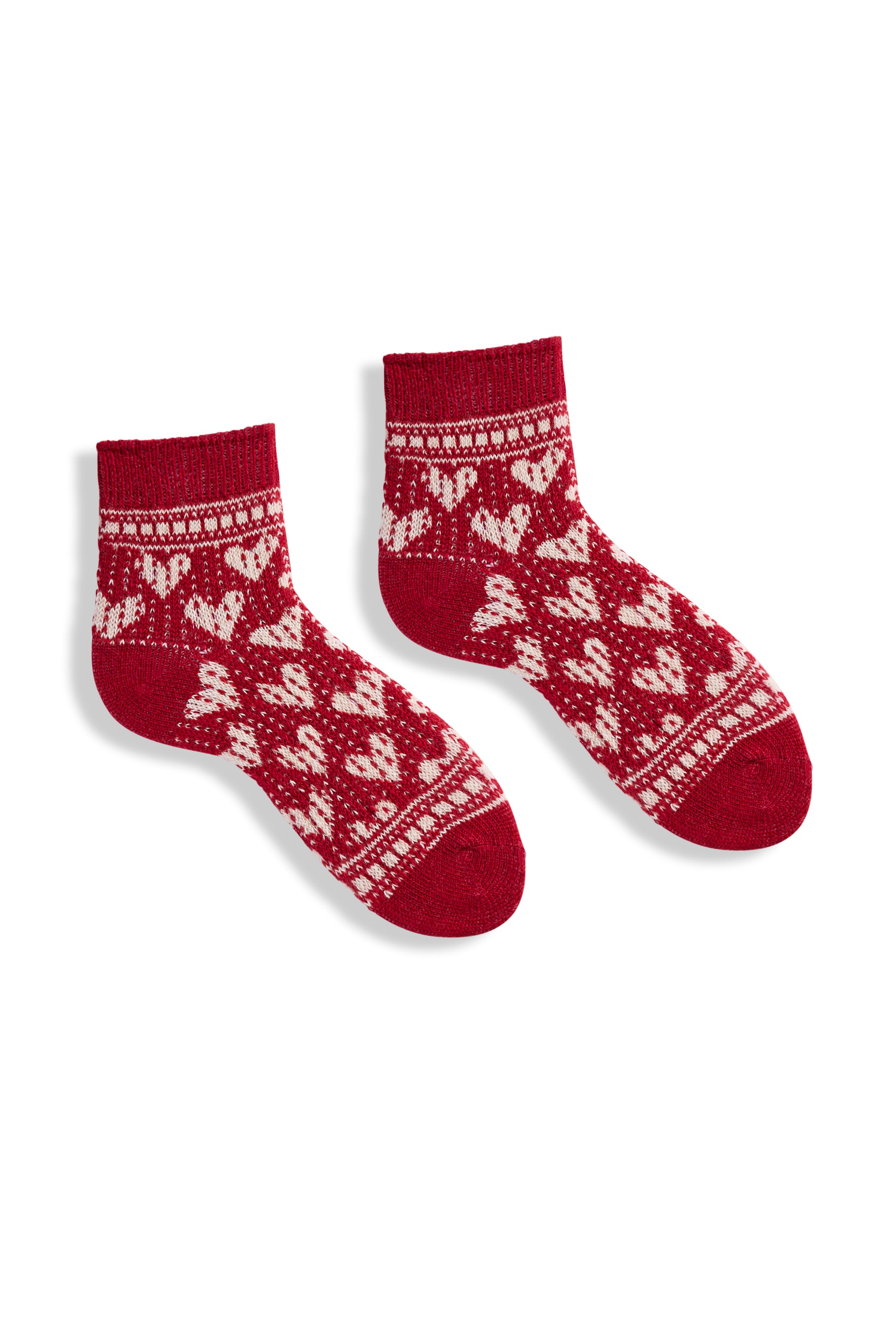 lisa b. wool cashmere women socks | hearts quarter-crew in red