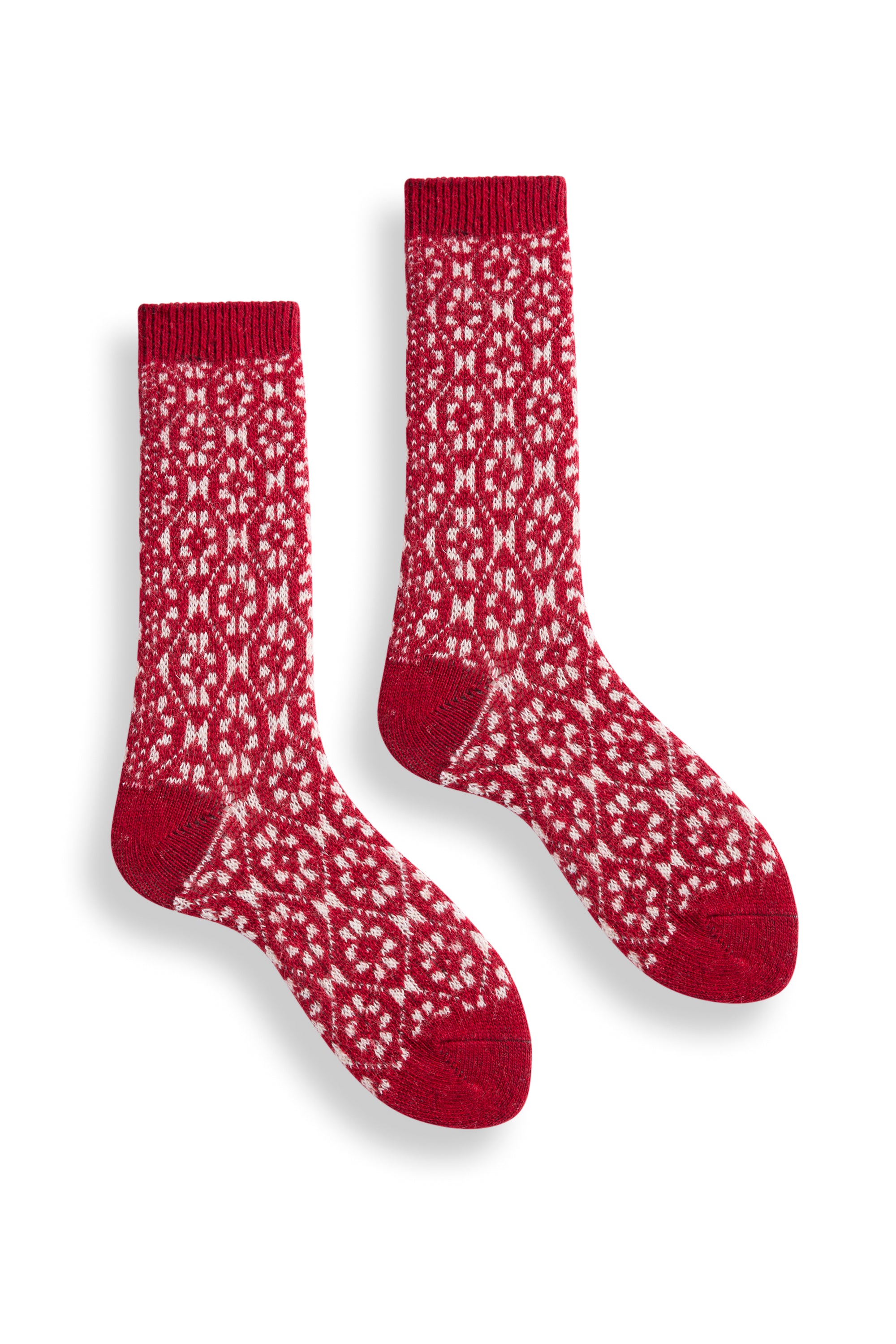 lisa b. wool cashmere women socks | aster flower crew in red