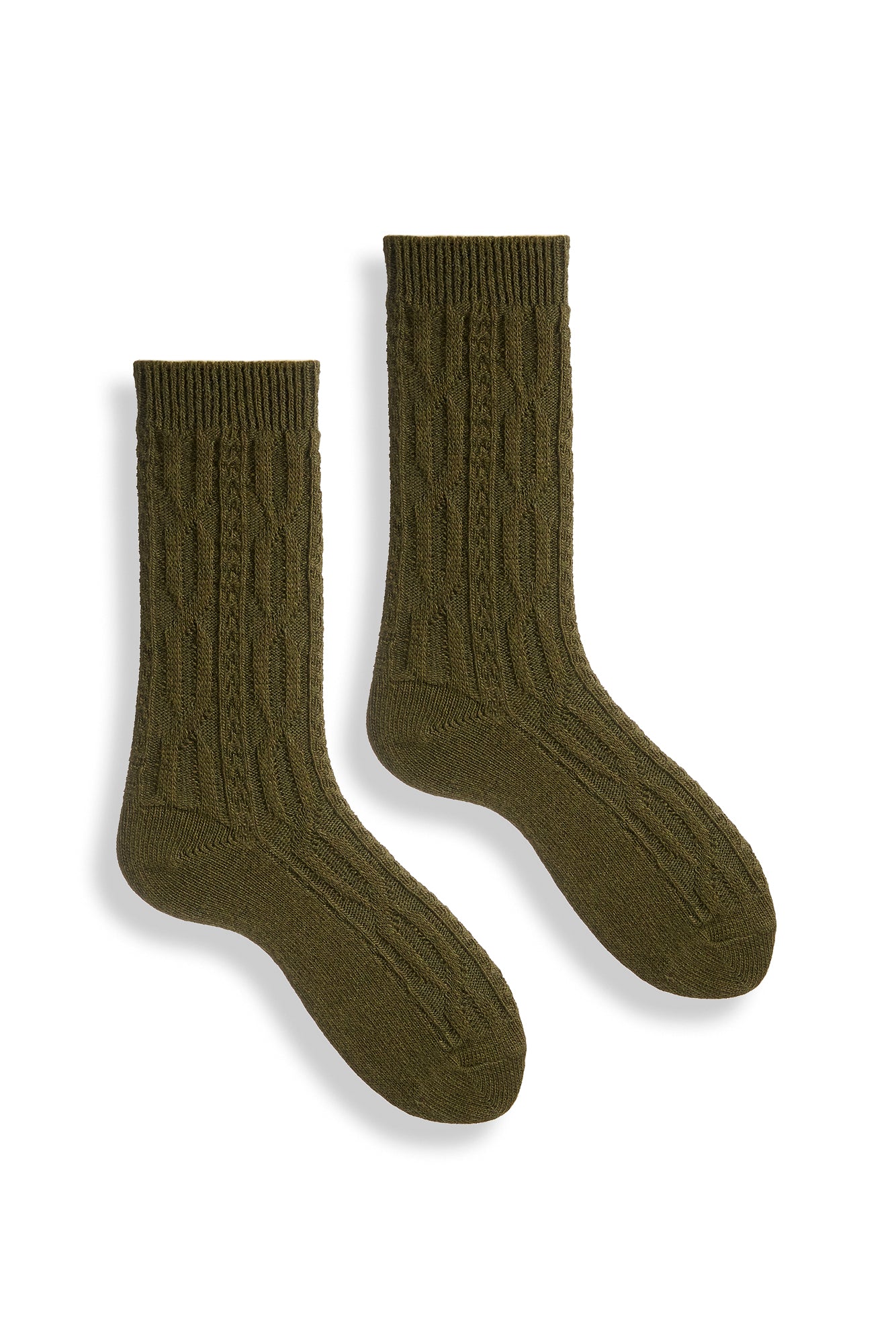 lisa b. wool cashmere women socks | chunky cable crew in olive