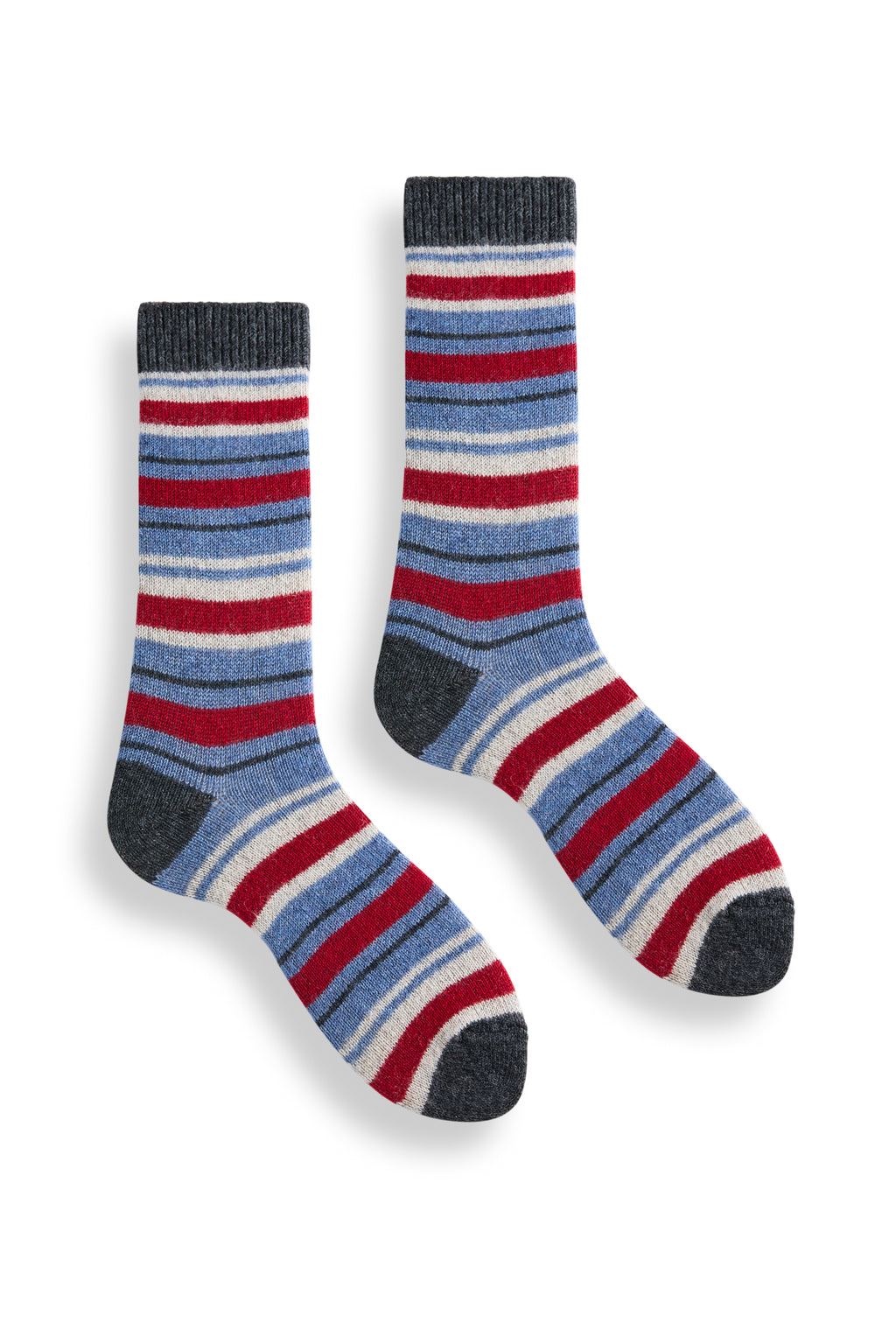 lisa b. wool cashmere women socks | multi stripe crew in charcoal