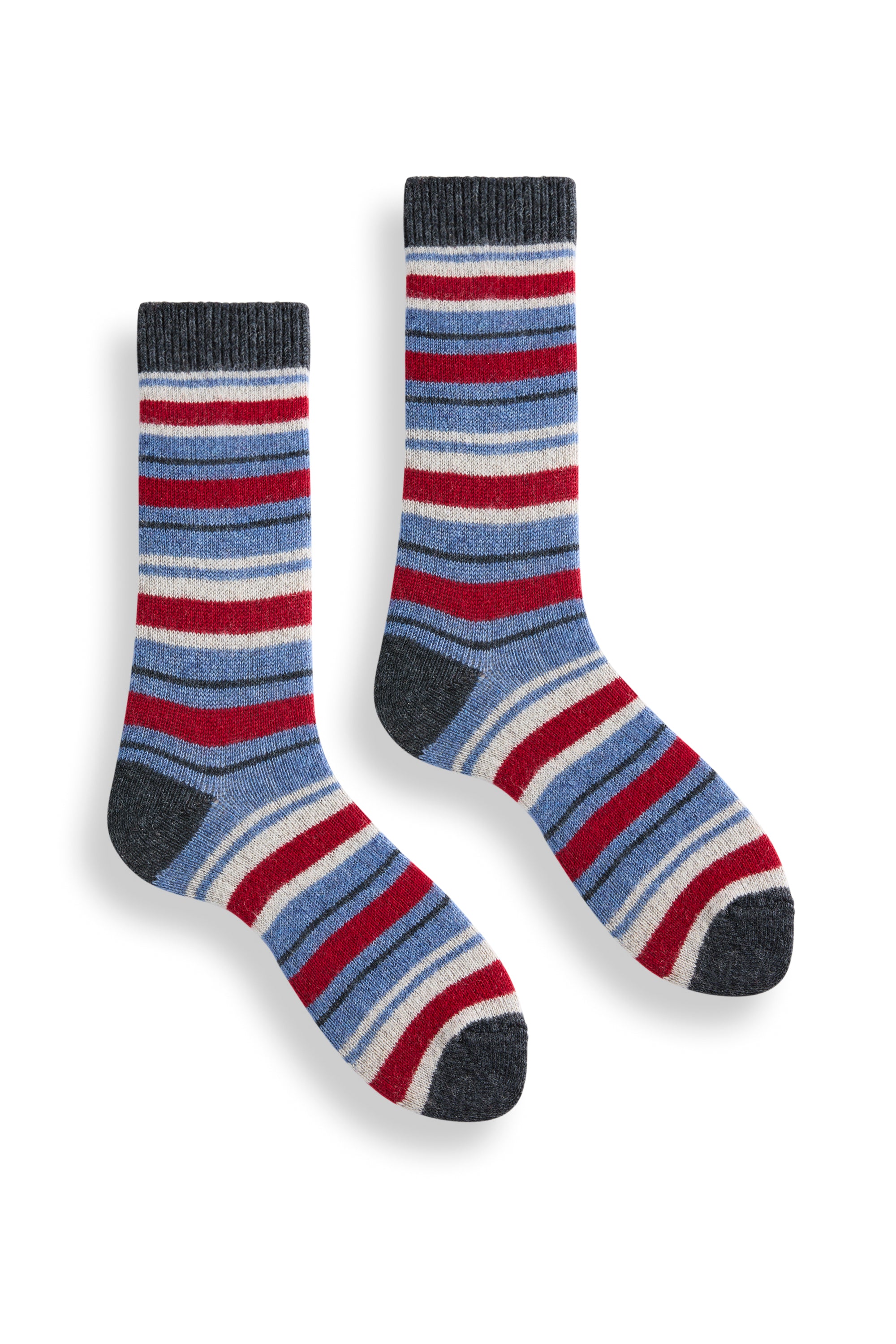 lisa b. wool cashmere women socks | multi stripe crew in charcoal