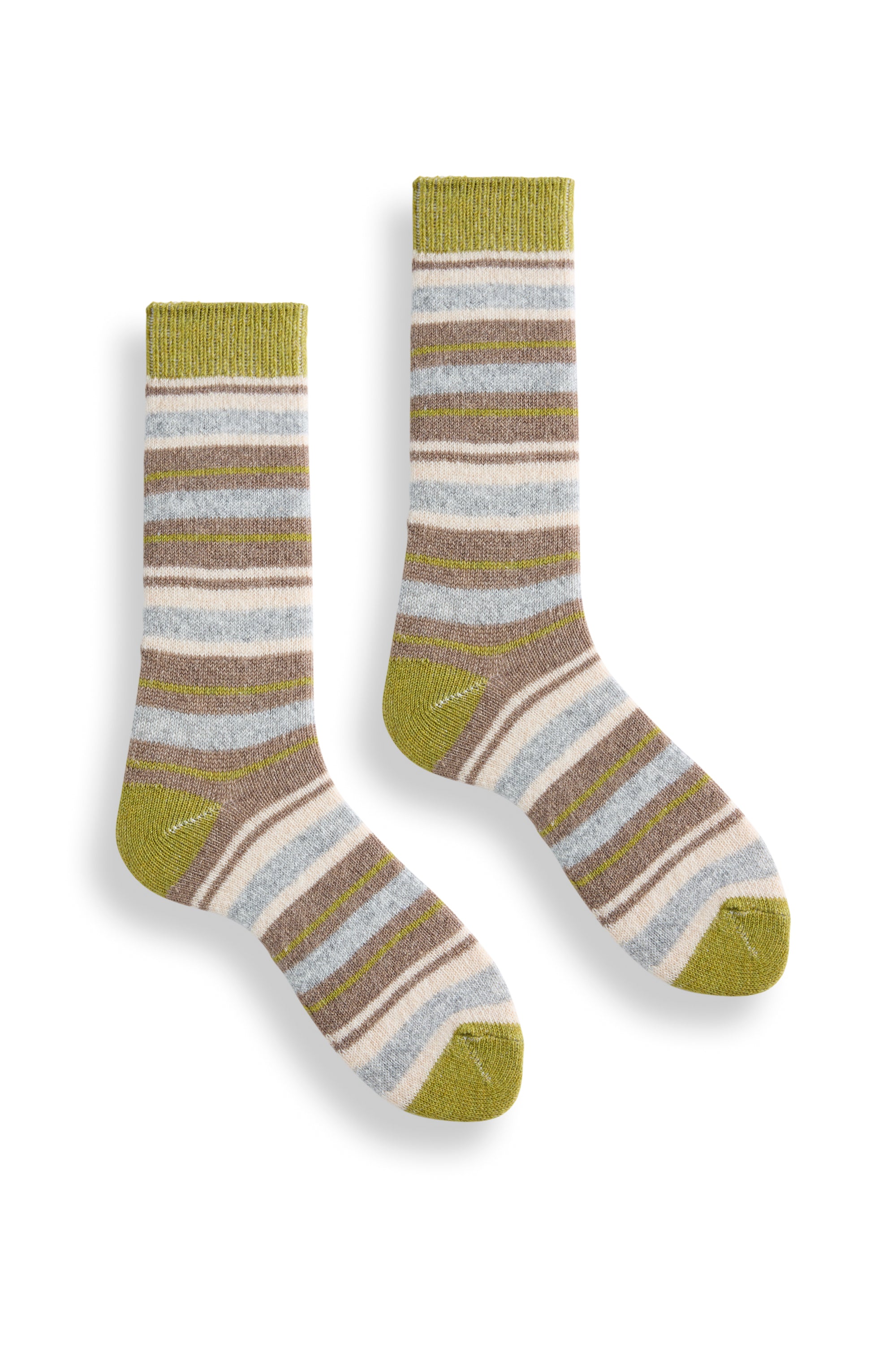 lisa b. wool cashmere women socks | multi stripe crew in green apple