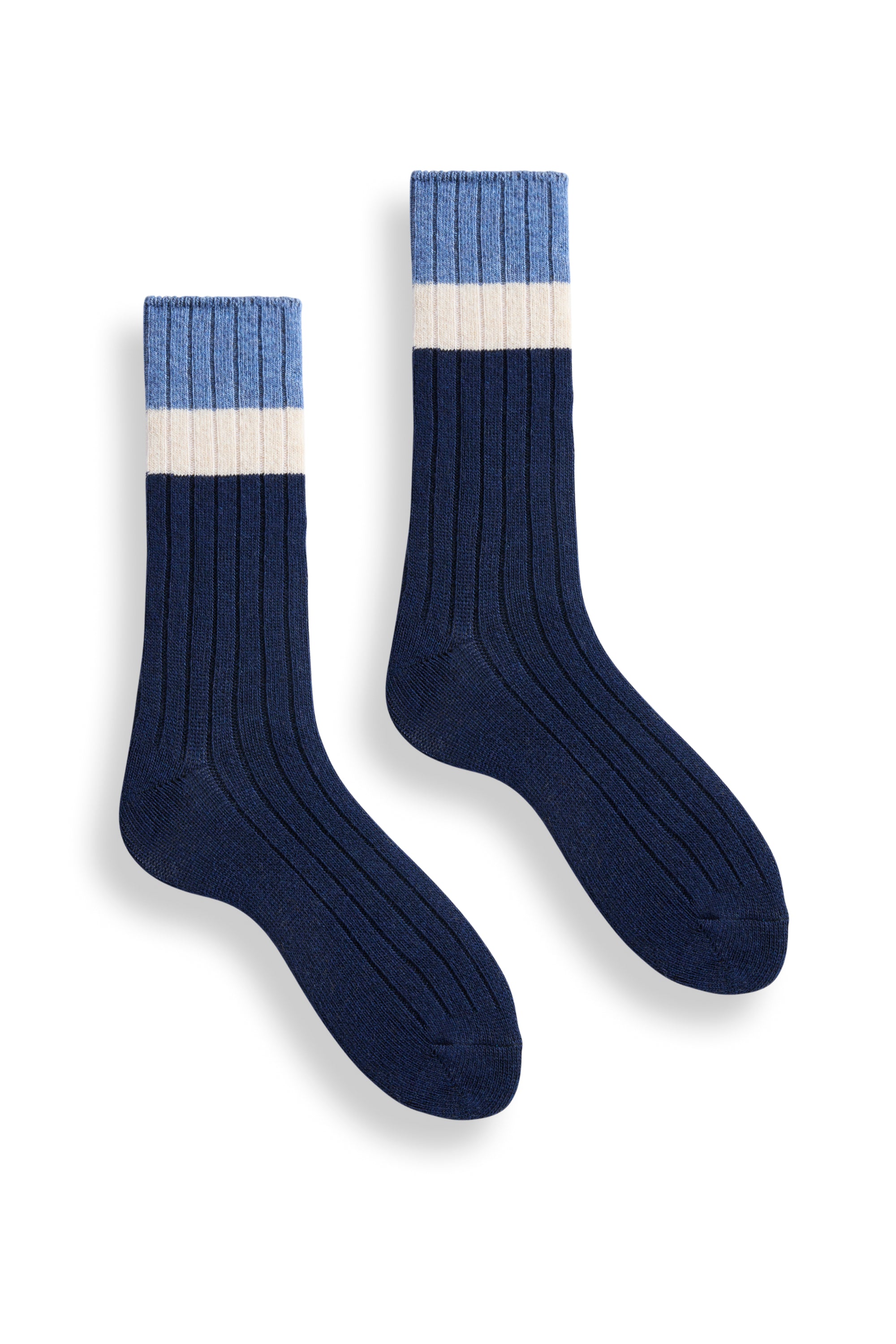 lisa b. wool cashmere women socks | ribbed colorblock crew in navy