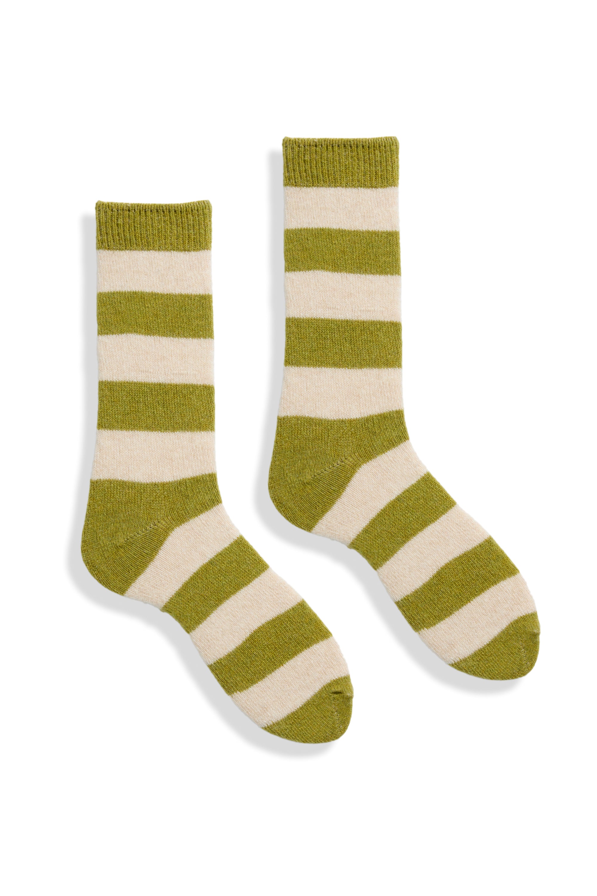 lisa b. wool cashmere women socks | rugby stripe crew in green apple