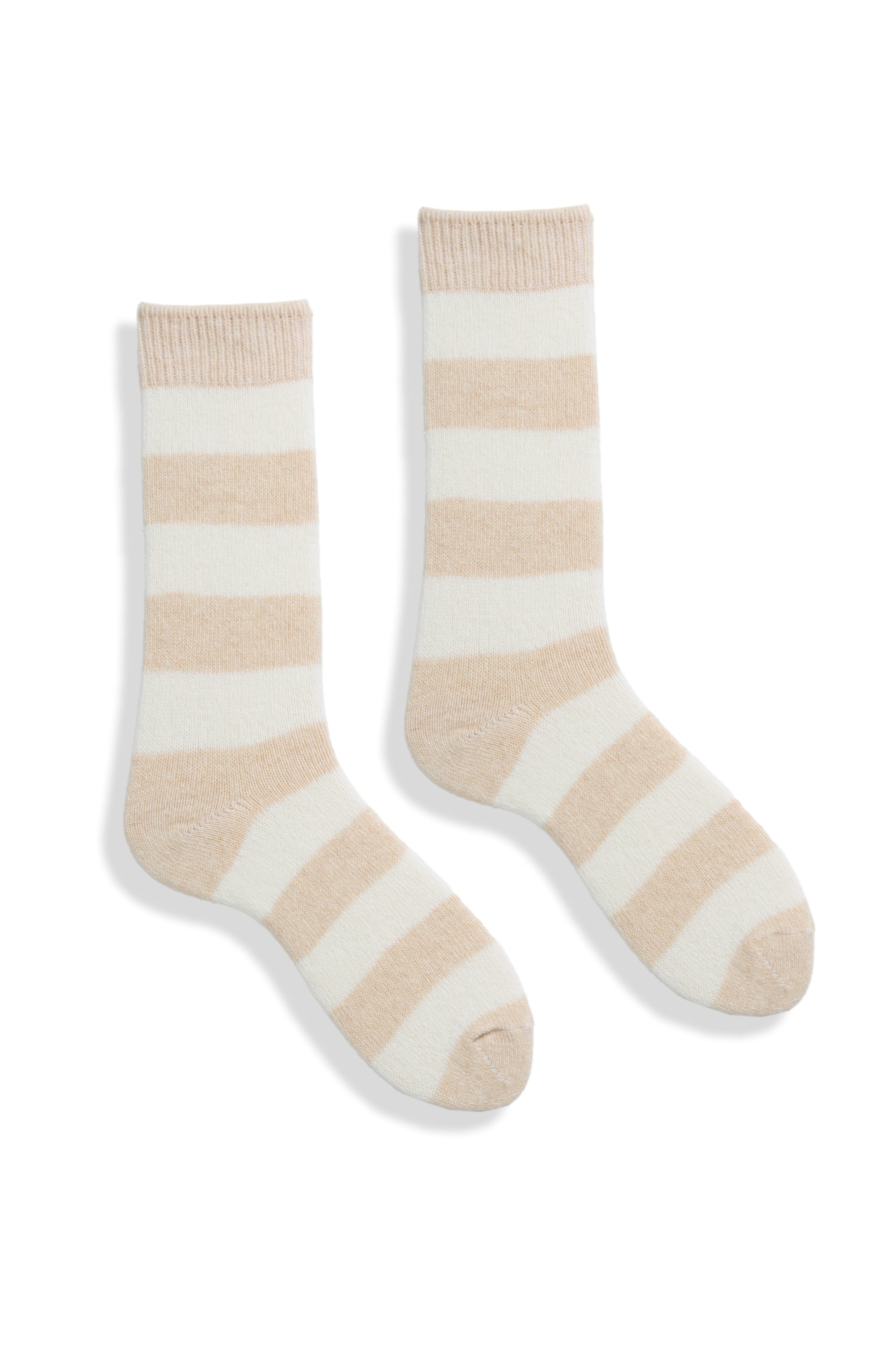 lisa b. wool cashmere women socks | rugby stripe crew in créme