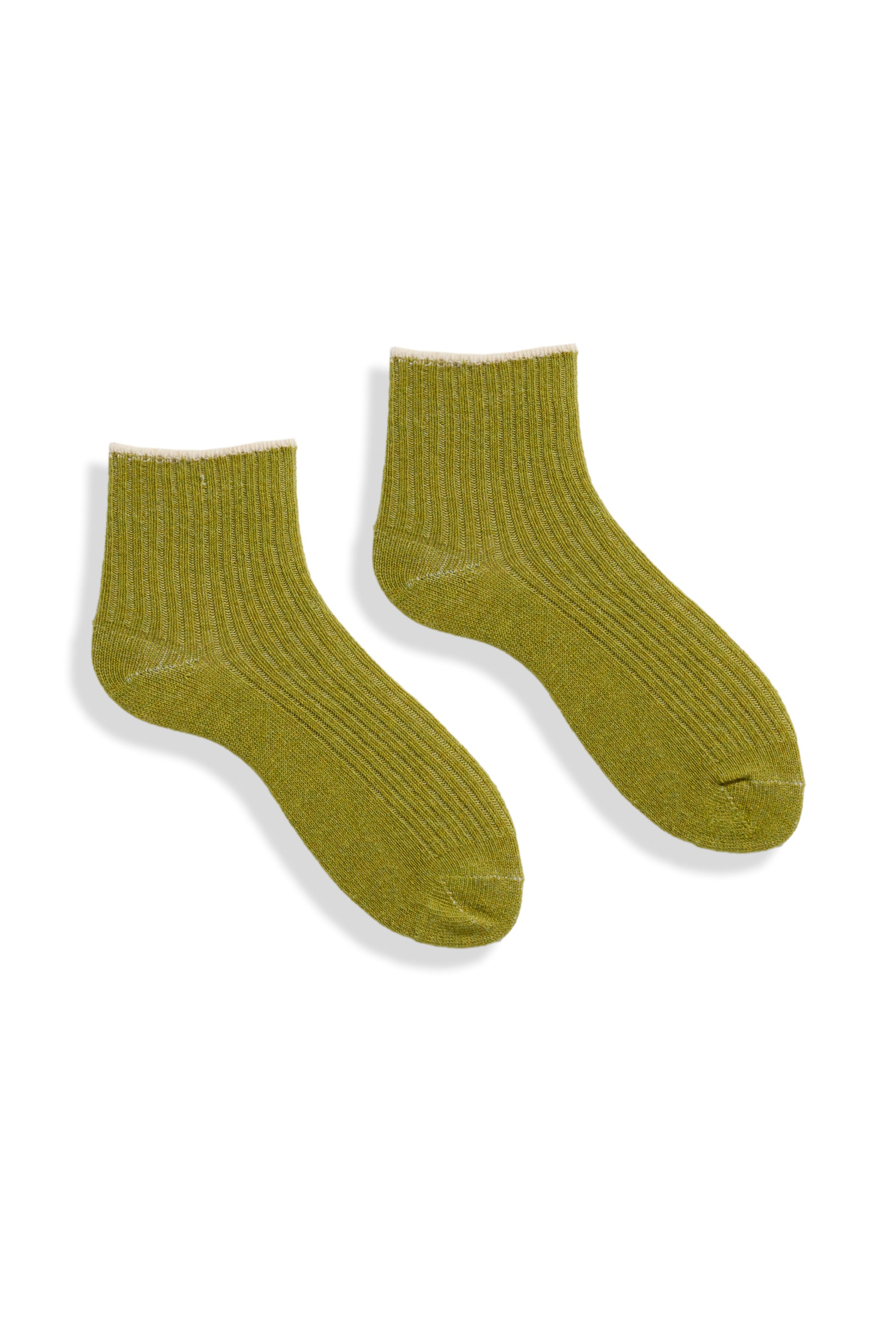 lisa b. wool cashmere women socks | tipped rib shortie in green apple