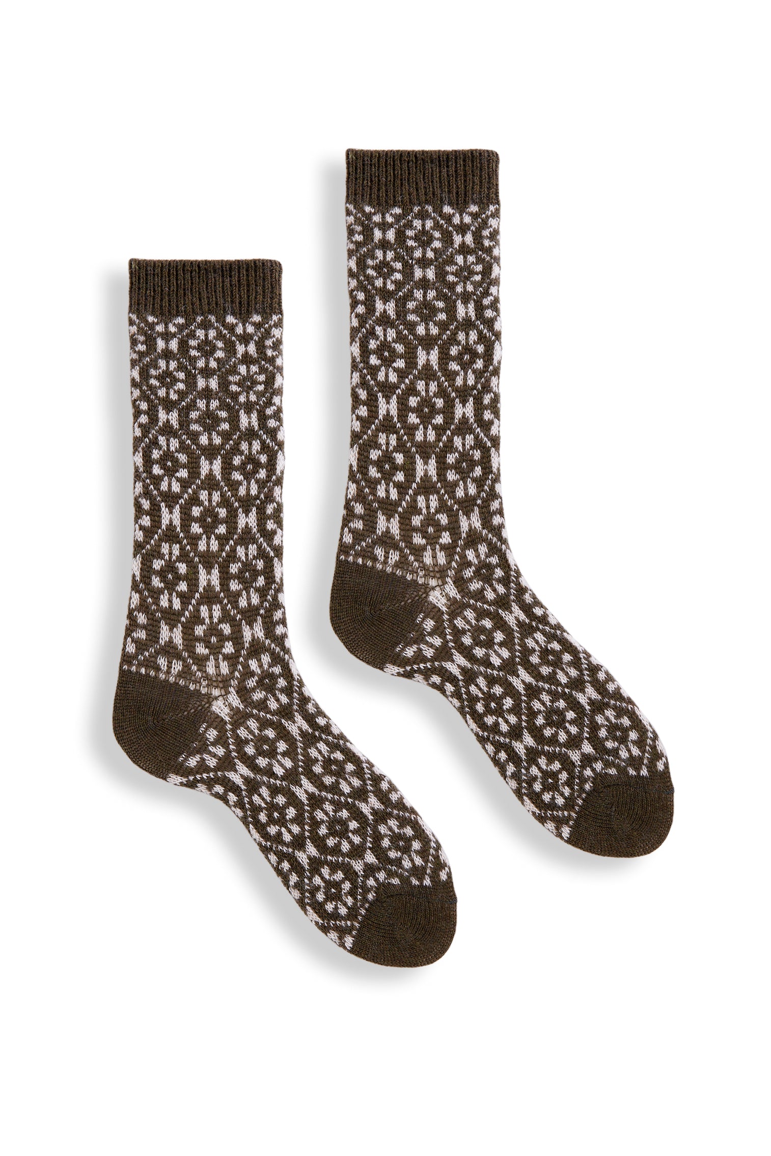 lisa b. wool cashmere women socks | aster flower crew in olive