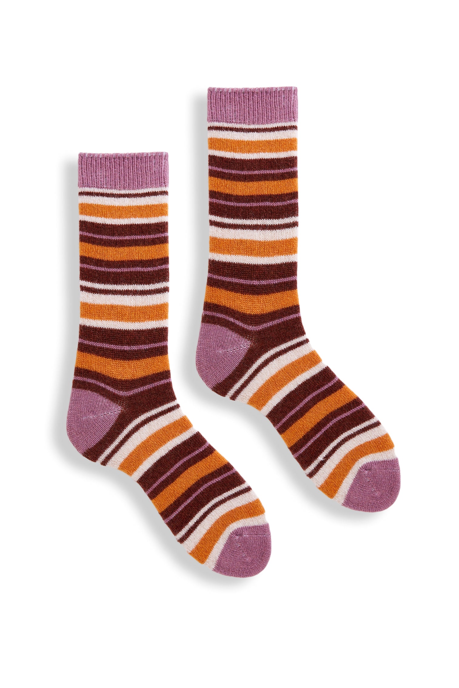 lisa b. wool cashmere women socks | multi stripe crew in rosewood