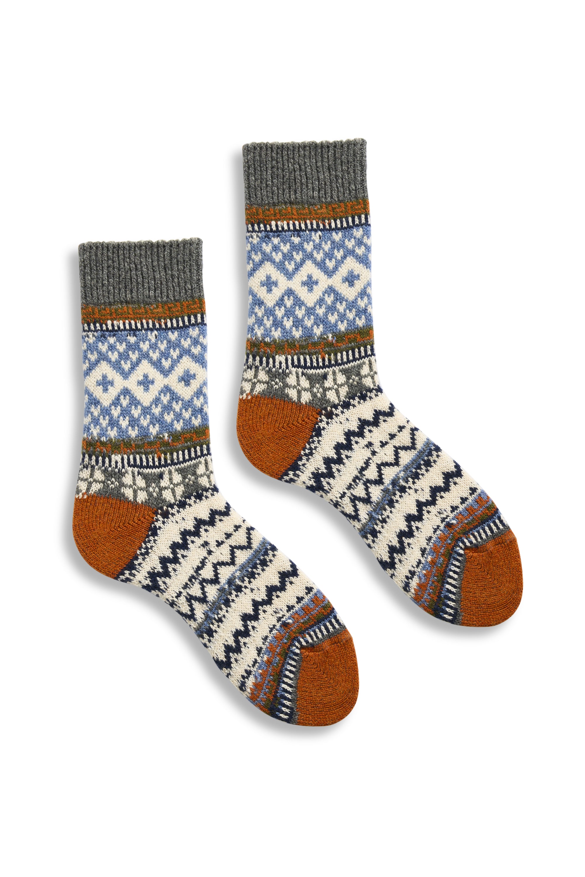 lisa b. wool cashmere women socks | fairisle crew in pumpkin