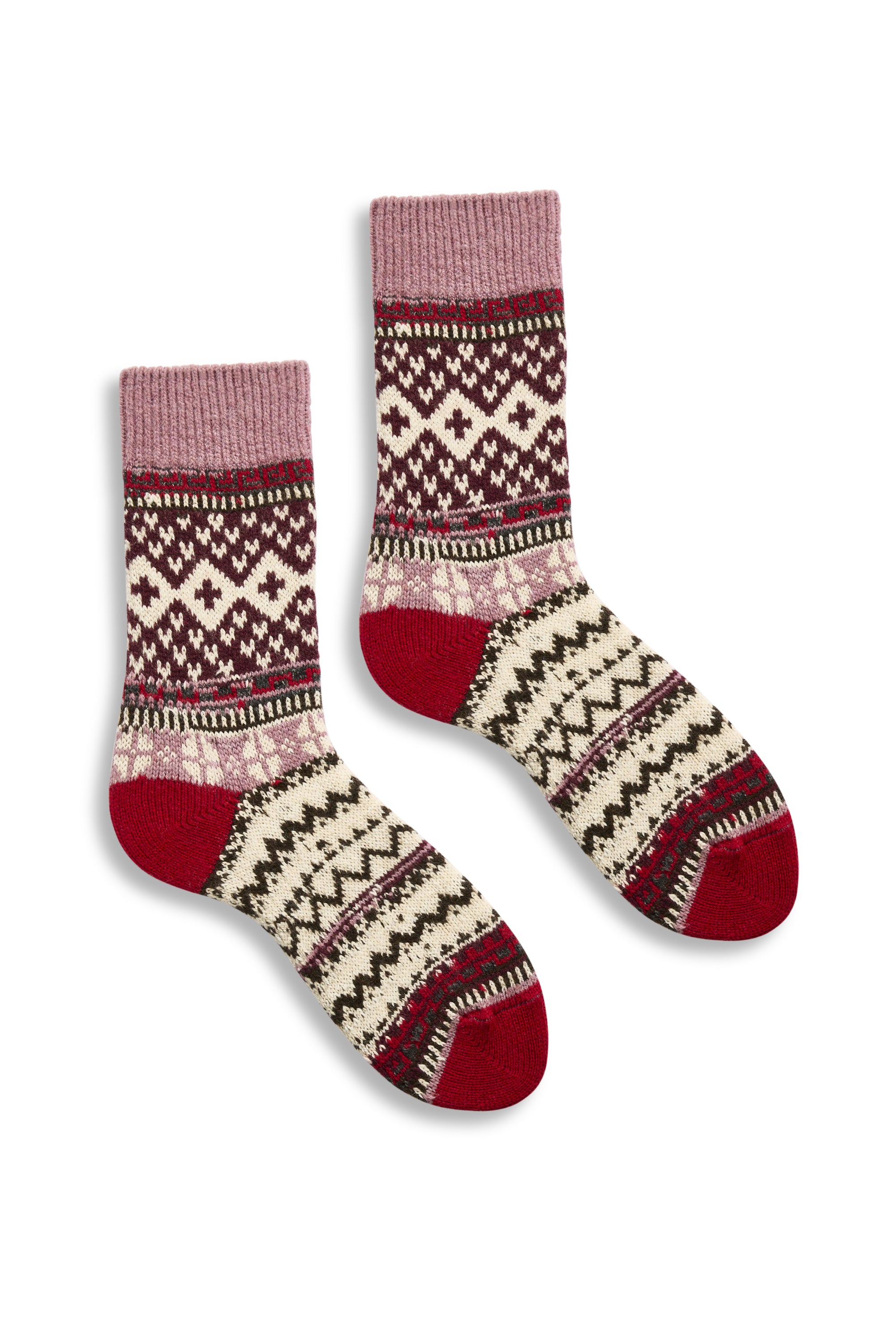 lisa b. wool cashmere women socks | fairisle crew in red