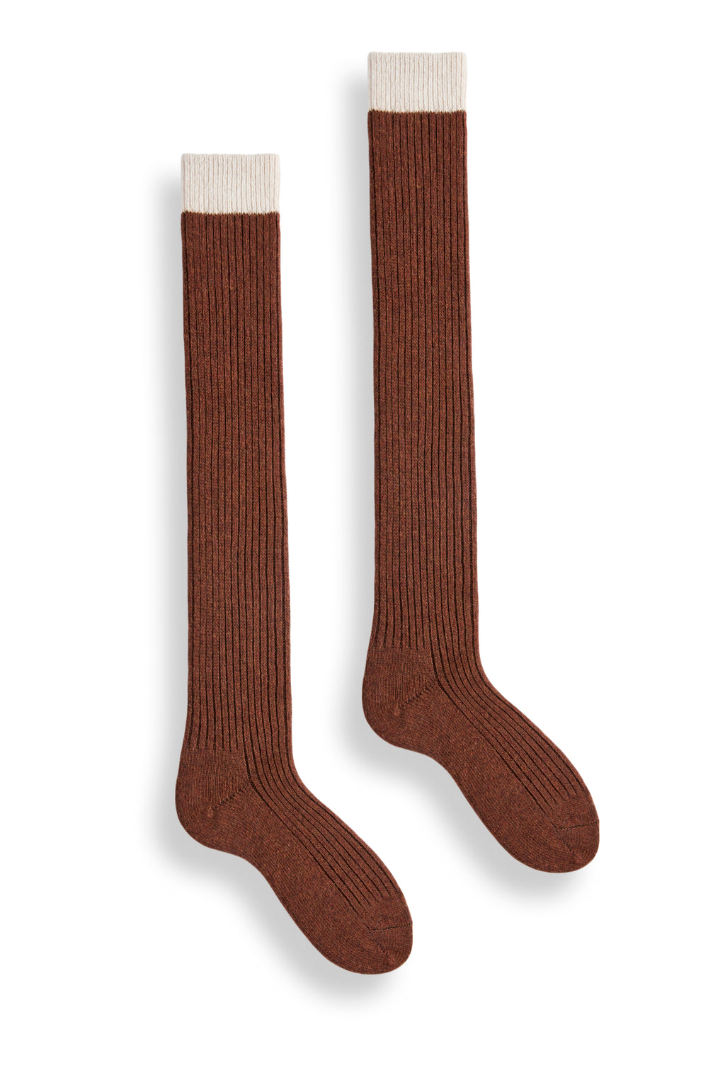 lisa b. wool cashmere women socks | créme top ribbed knee high in acorn