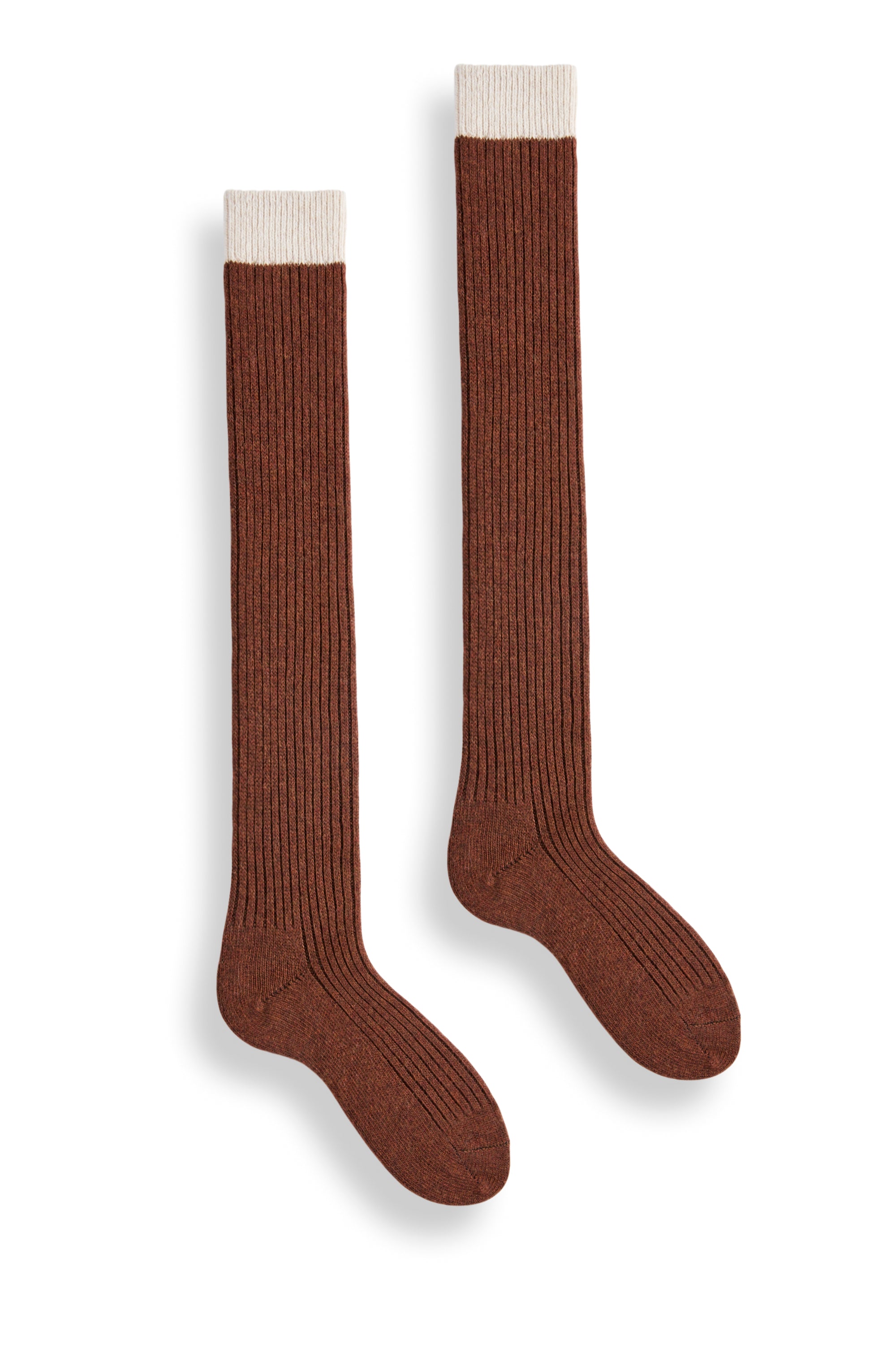 lisa b. wool cashmere women socks | créme top ribbed knee high in acorn