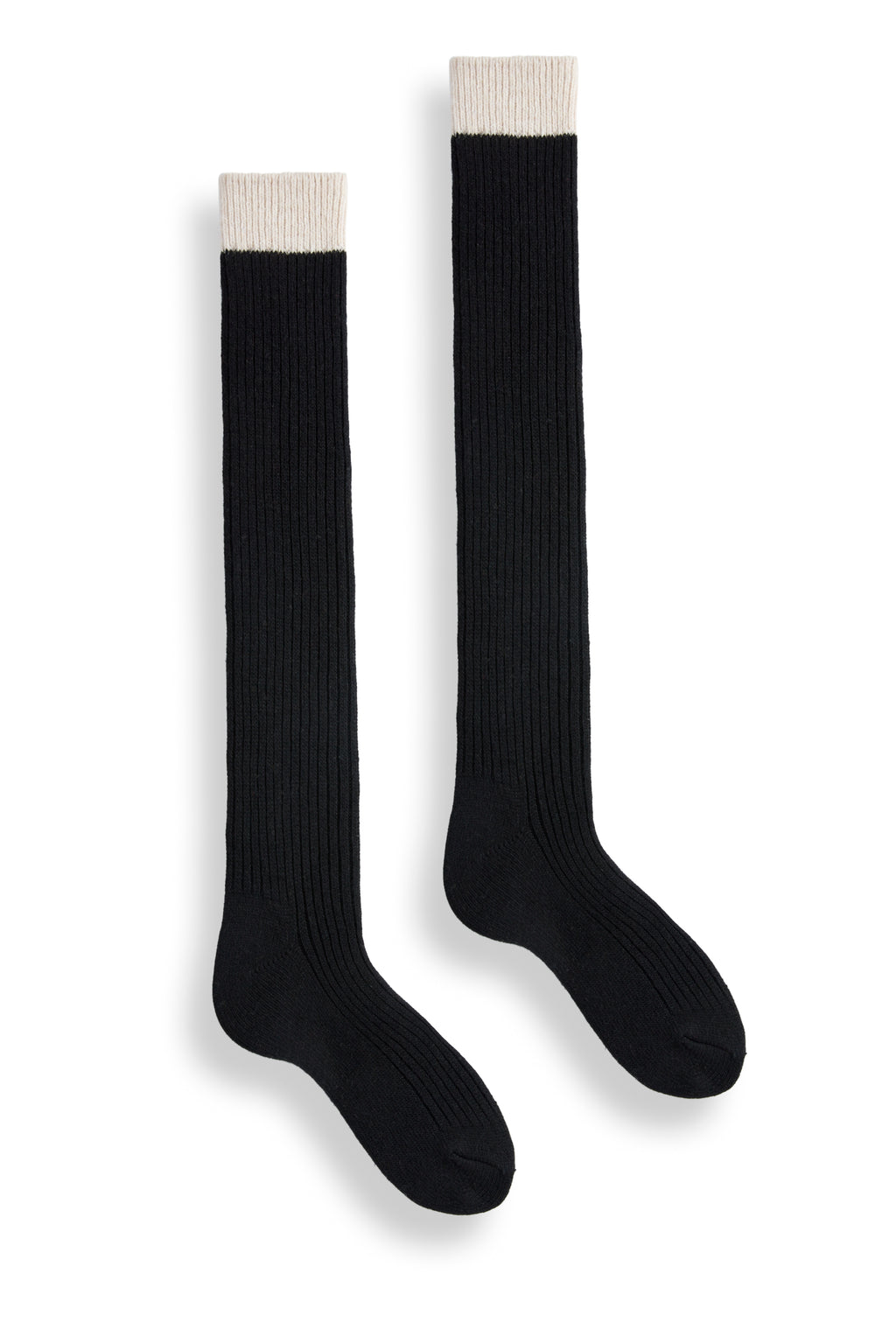 lisa b. wool cashmere women socks | créme top ribbed knee high in black