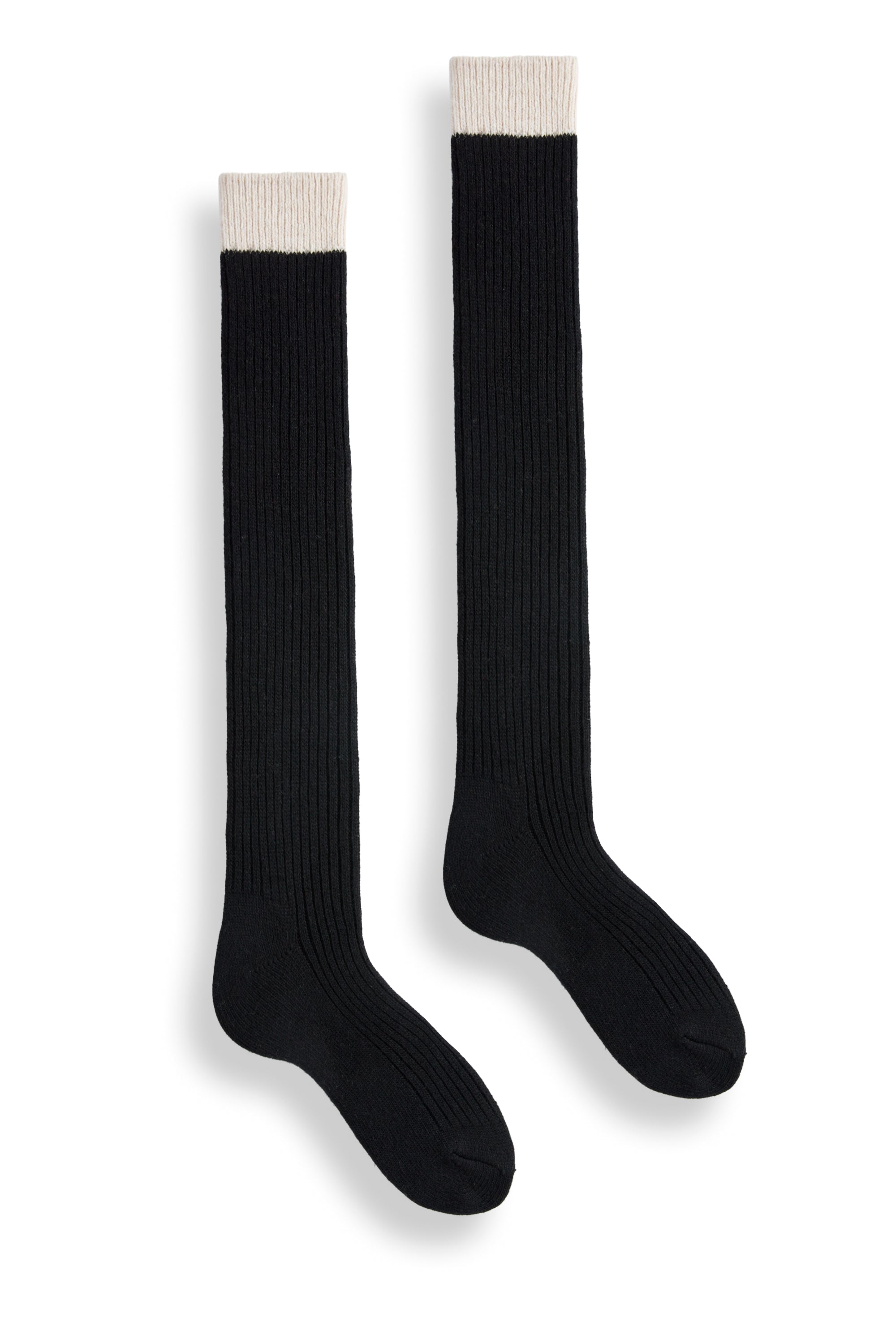 lisa b. wool cashmere women socks | créme top ribbed knee high in black