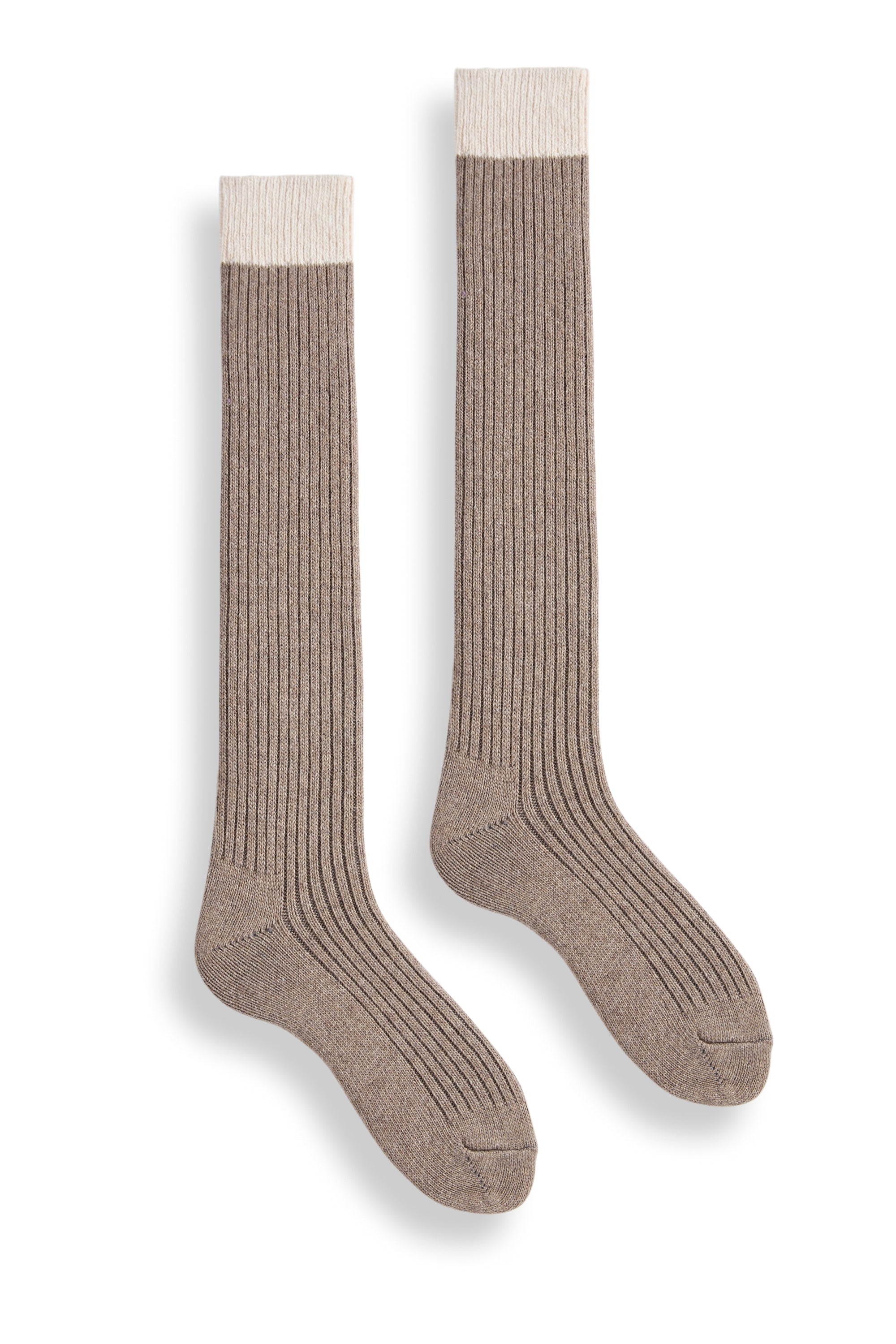 lisa b. wool cashmere women socks | créme top ribbed knee high in mushroom