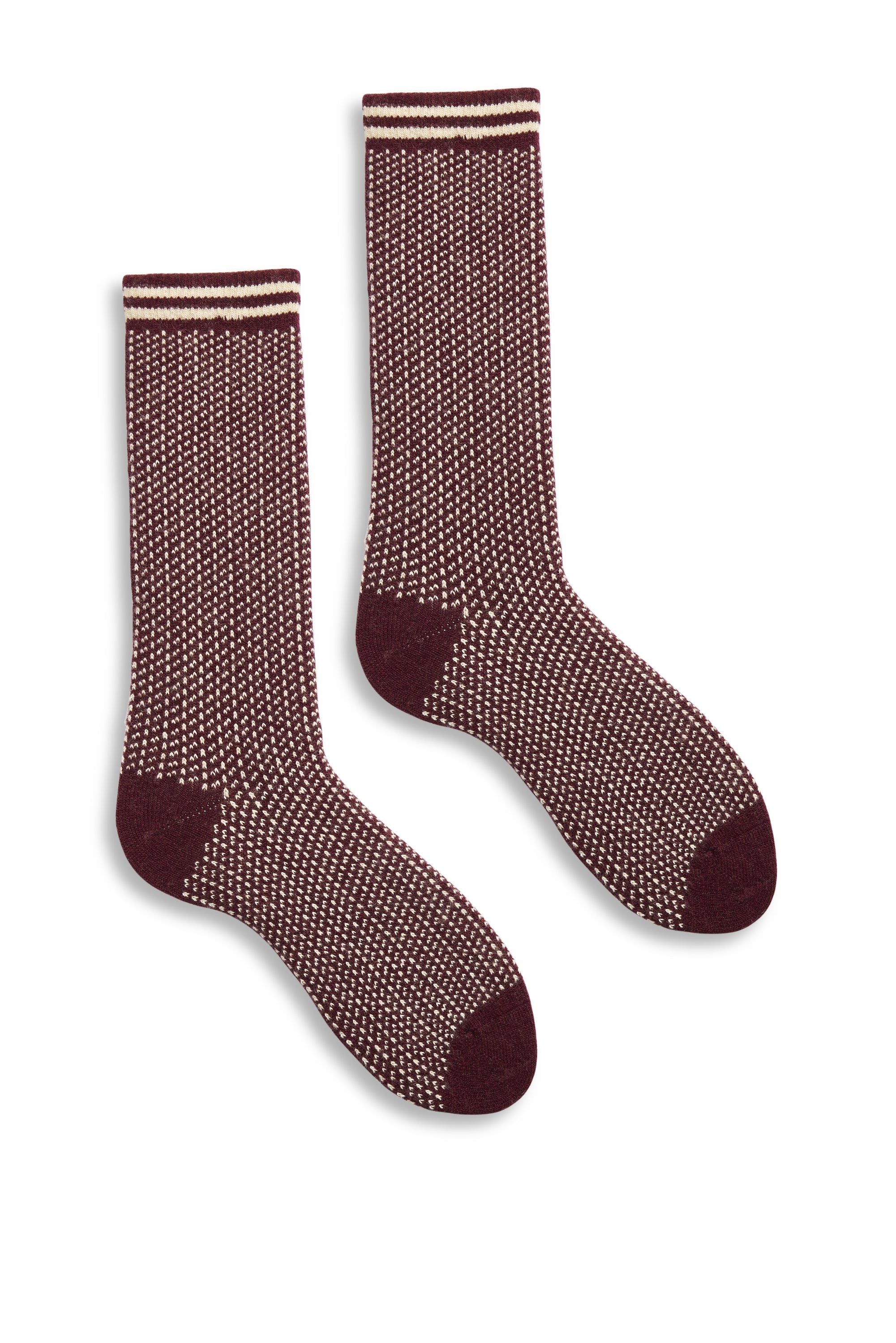 lisa b. wool cashmere women socks | nordic birdseye crew in burgundy