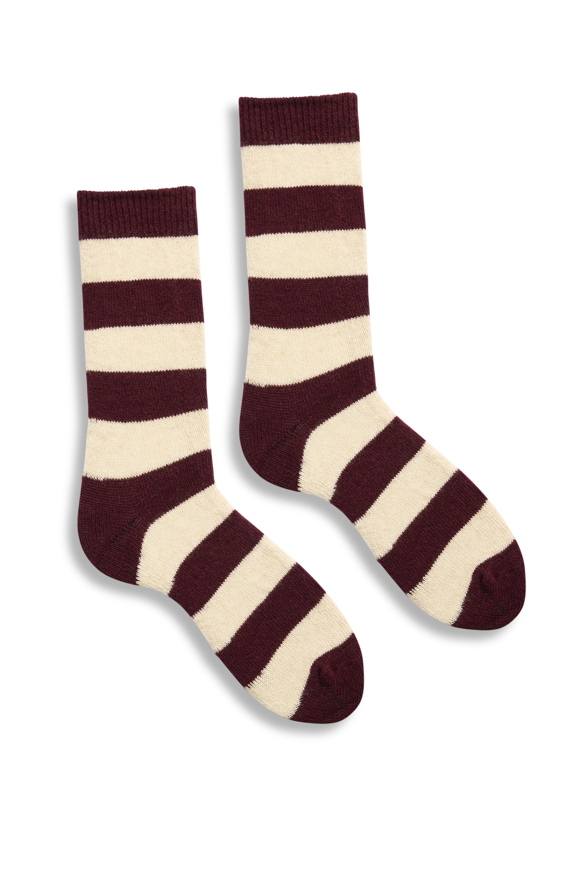 lisa b. wool cashmere women socks | rugby stripe crew in burgundy