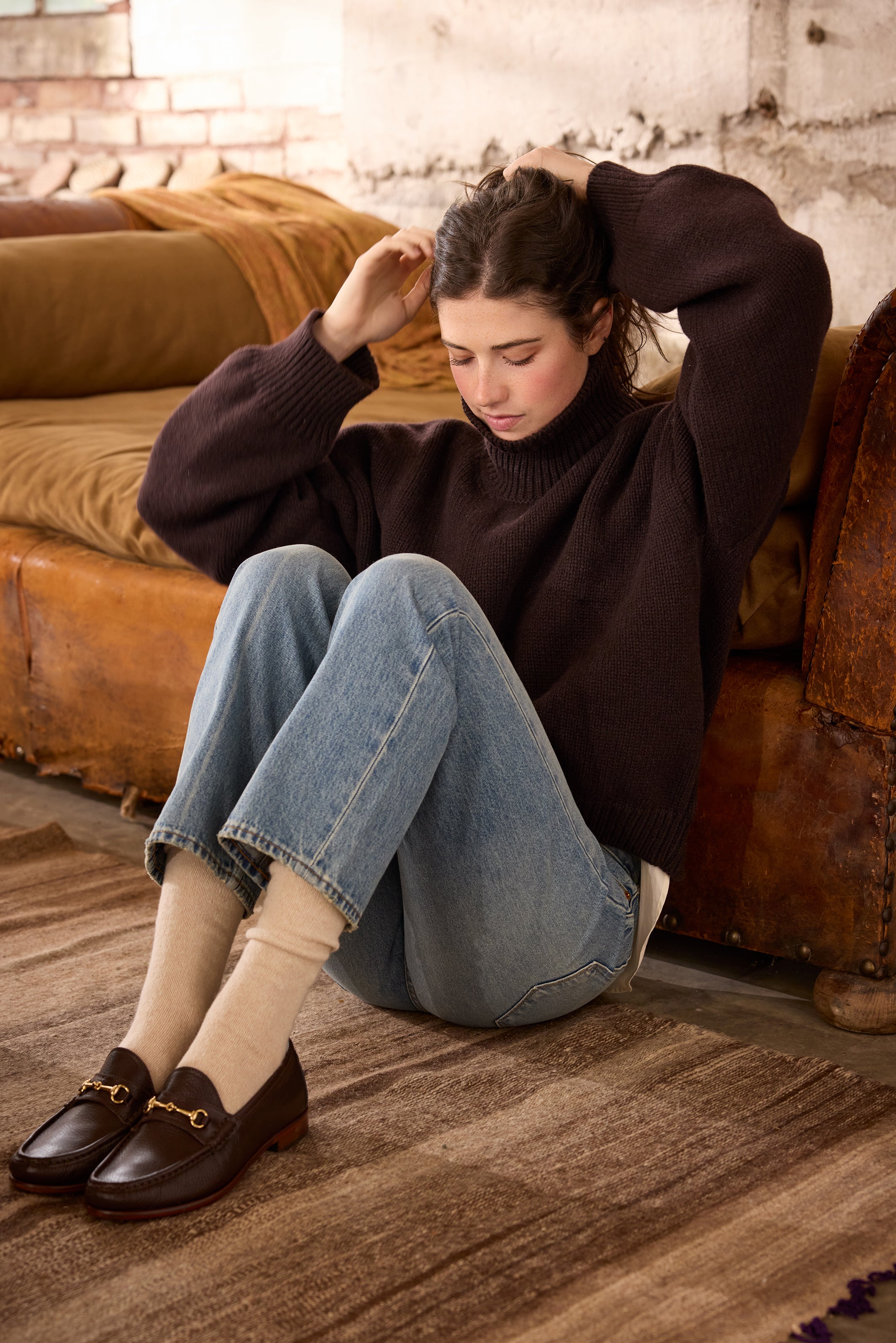 lisa b. wool cashmere women socks | solid crew in créme