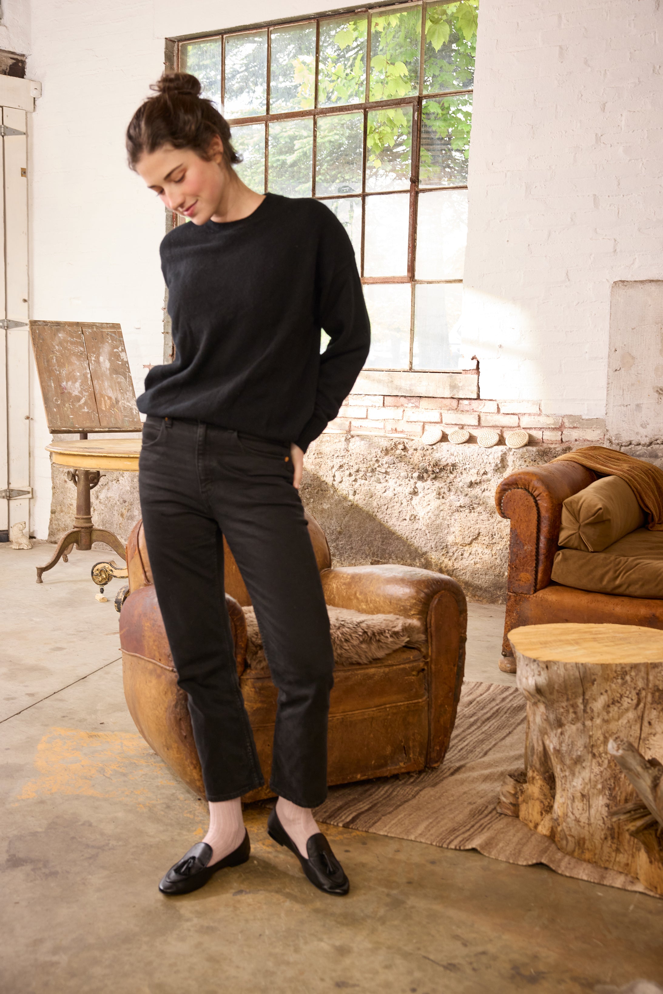 lisa b. wool cashmere women socks | solid rib crew in pale pink