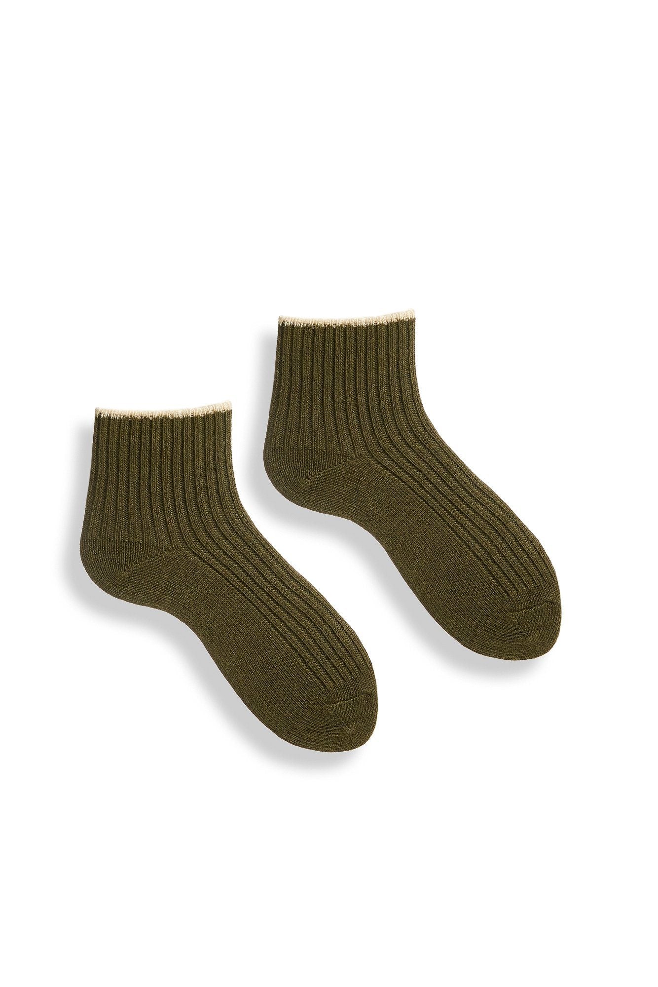 lisa b. wool cashmere women socks | tipped rib shortie in olive