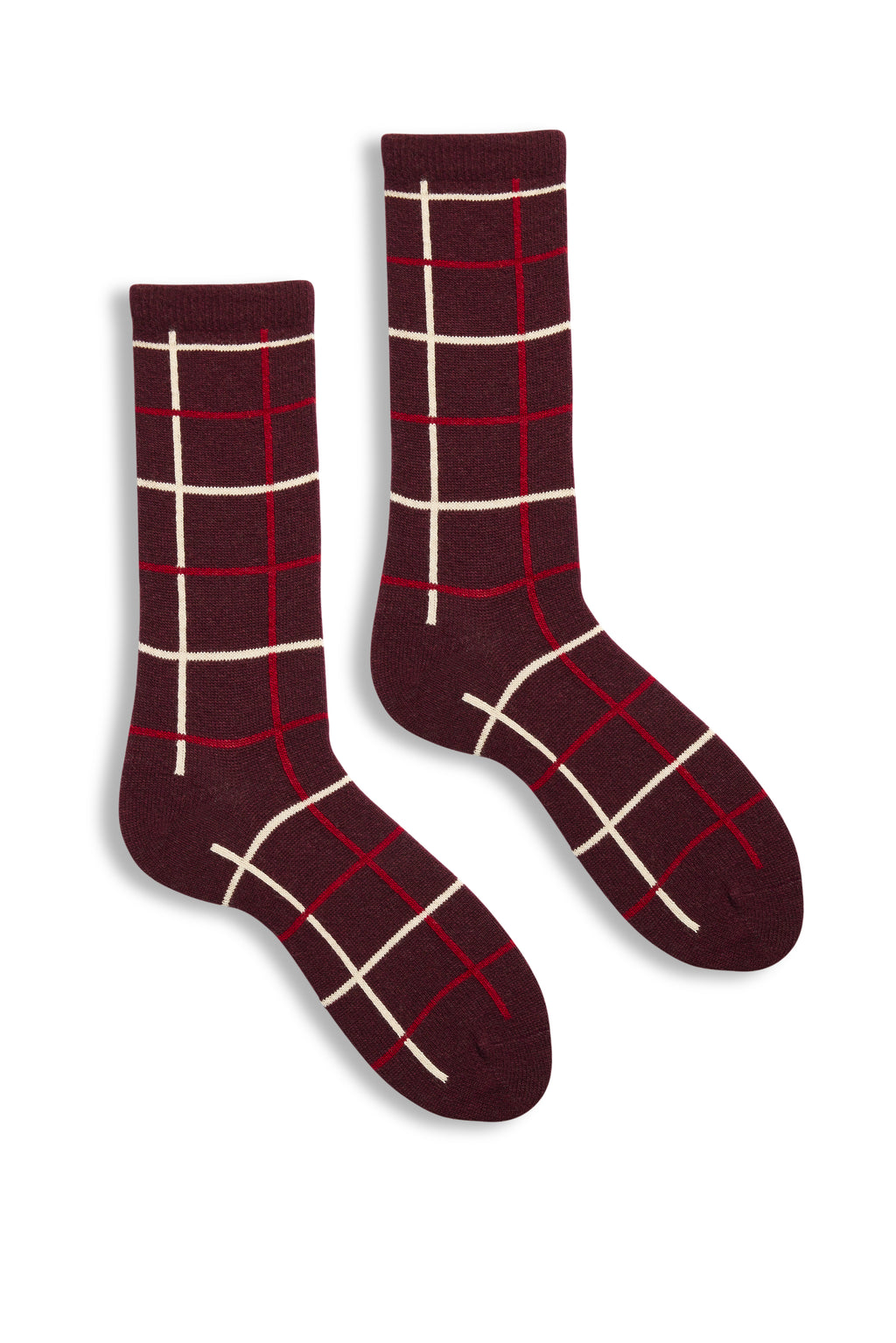 lisa b. wool cashmere women socks | windowpane crew in burgundy